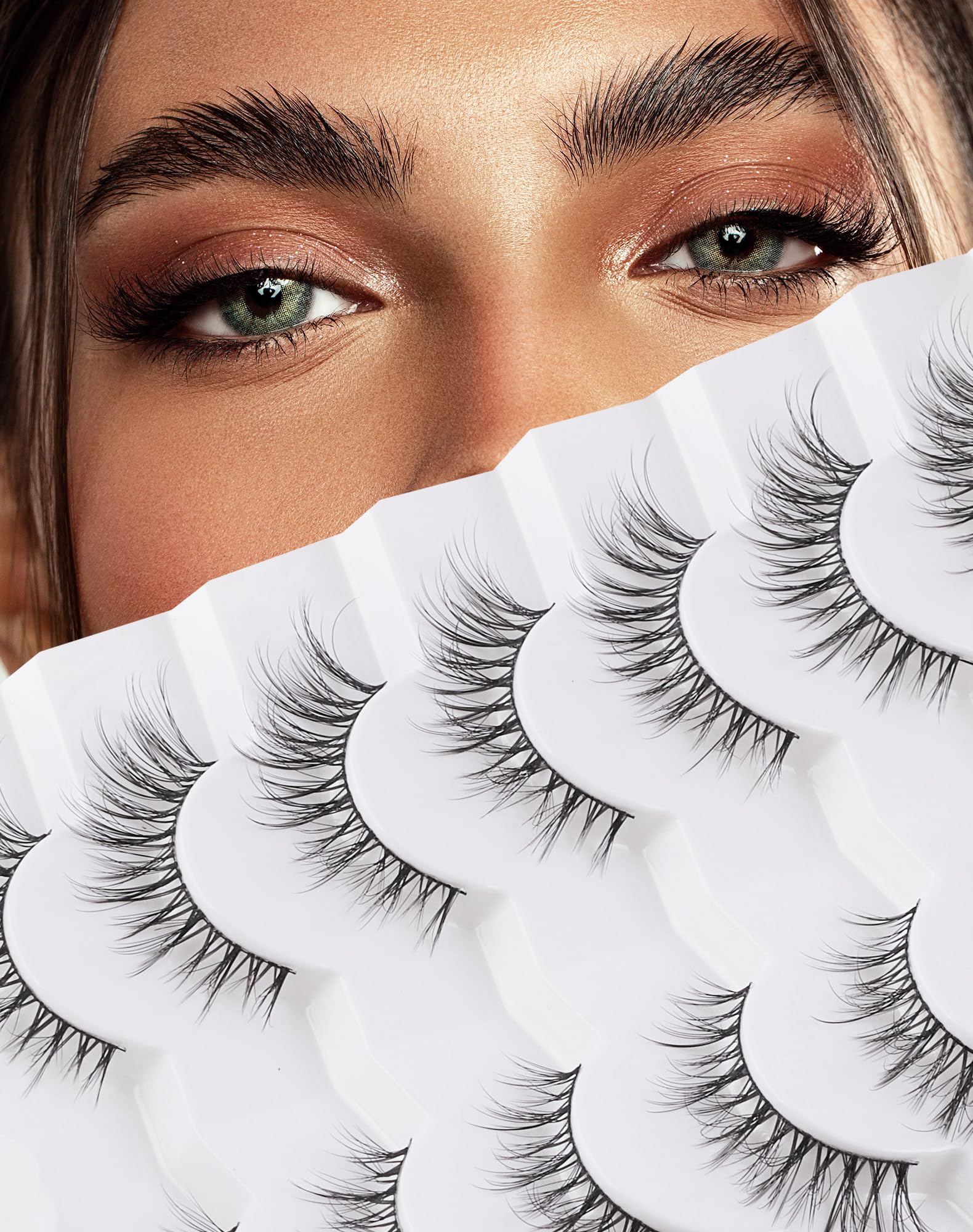 Jiocolor Fox Eye Lashes Natural Look Spiky False Eyelashes Cat Eye Eyelashes Wispy Soft Fake Mink Lashes Pack 7 Pairs (9MM-15MM)