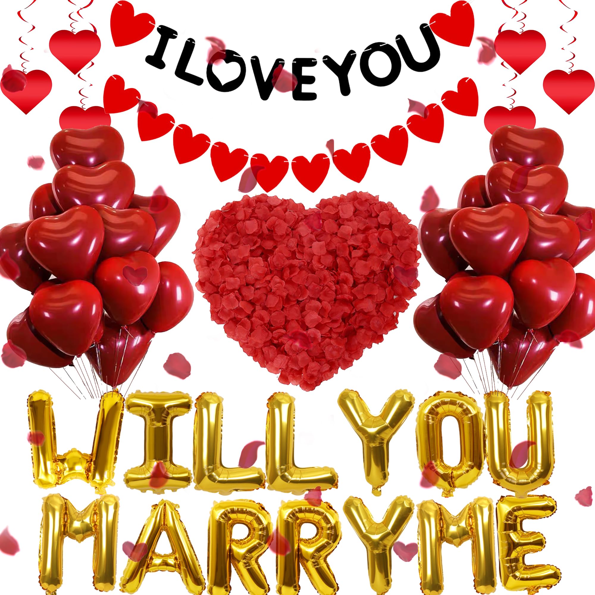 You Will Marry Me Balloons - 545 Pcs Gold Will You Marry Me Letters Foil Balloon Heart Shaped Balloon I Love You Proposal Banner and Artificiales