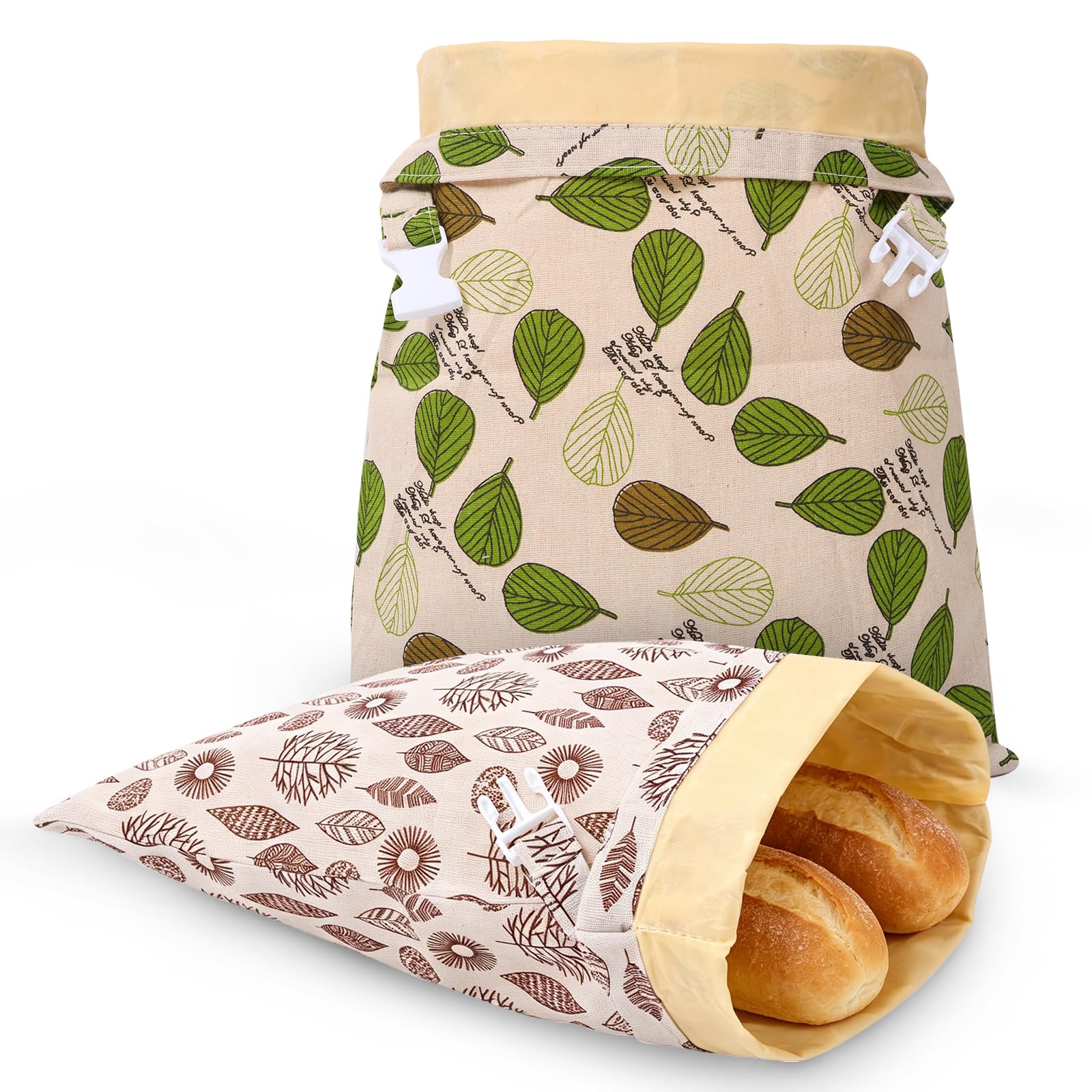 Cbwerbb Green + Gray 2Pcs Beeswax Bread Bags,43X33cm Reusable Linen Storage Bags To Keep Bread Fresh With Buckle Closure And Natural Beeswax Lining For Homemade,Sourdough & Fresh Breads(Green + Gray)