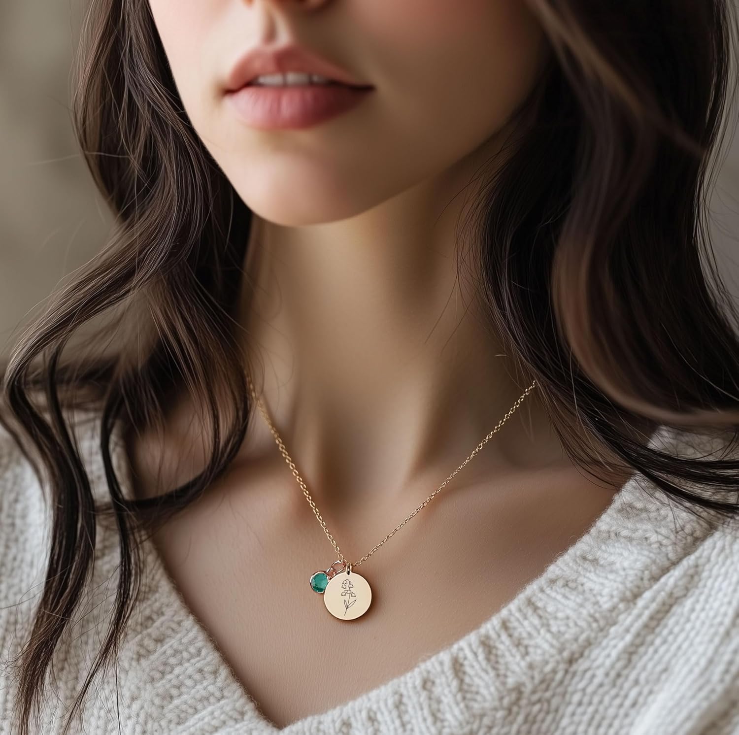 Birth Flower Necklaces for Women, 18K Gold Plated Dainty Birthstone Pendant Necklaces Handmade Birth Month Flower Jewelry Disc Coin Birthday Gifts for Women Girls Teens - Image 3