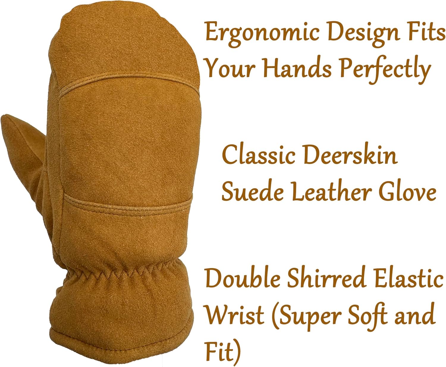 SKYDEER Premium Full Deerskin Suede Leather Soft Winter Mittens, Extra Warm 100G 3M Thinsulate, Thermal Insulated (SD3671M) - Image 5
