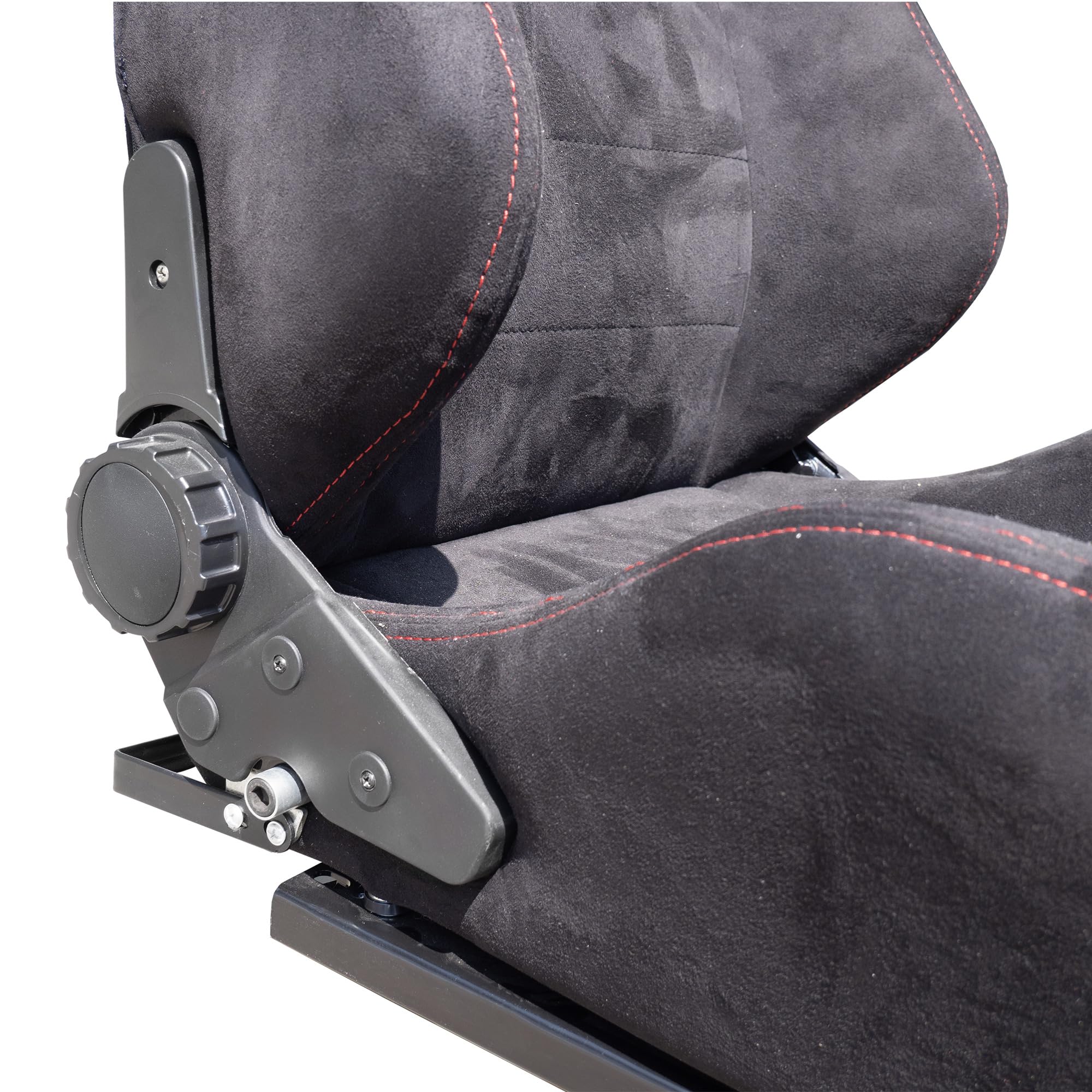 Simoni Racing Asiento Deportivo Miky Tela Negra + Costuras Rojas - Respaldo de doble ajuste reclinable - Corredera incluyendo