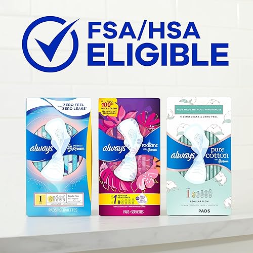 Miniatura 10 de Always Pure Cotton Feminine Pads for Women, FlexFoam Pads with Wings, Size 4, Overnight Absorbency, Unscented, 60 Count (3 Packs of 20)