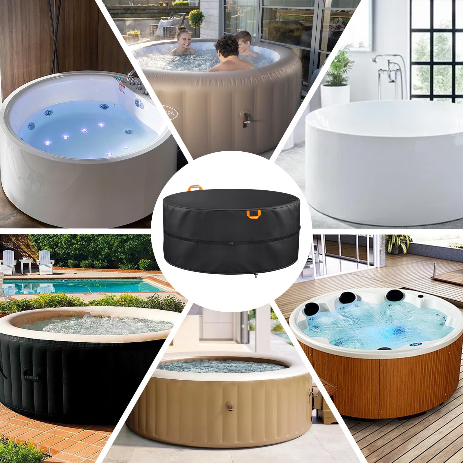 Housse de Protection Ronde pour Jacuzzi, 4-6 Personnes, Oxford 420D, Spa Gonflable Housse de Protection pour Ronds, résistante aux UV et imperméable pour Spa extérieur (200 x72cm (4 Personnes))