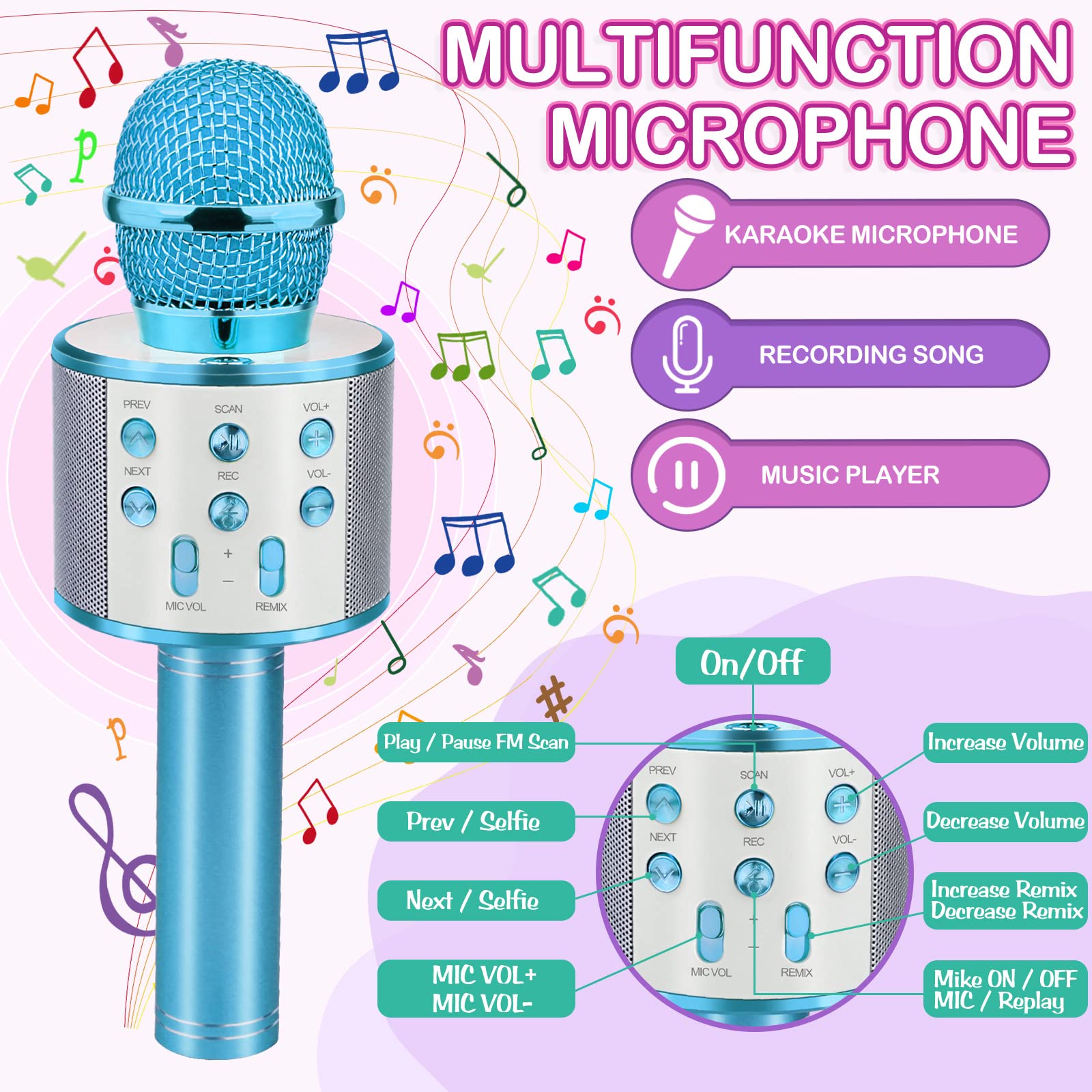 Regalos para niños y niñas de 6, 7, 8, 9, 10 y 11 años, micrófono de karaoke para niños, juguetes populares para niños de 5 a 12 años, regalos de Navidad y cumpleaños para niños pequeños, 2