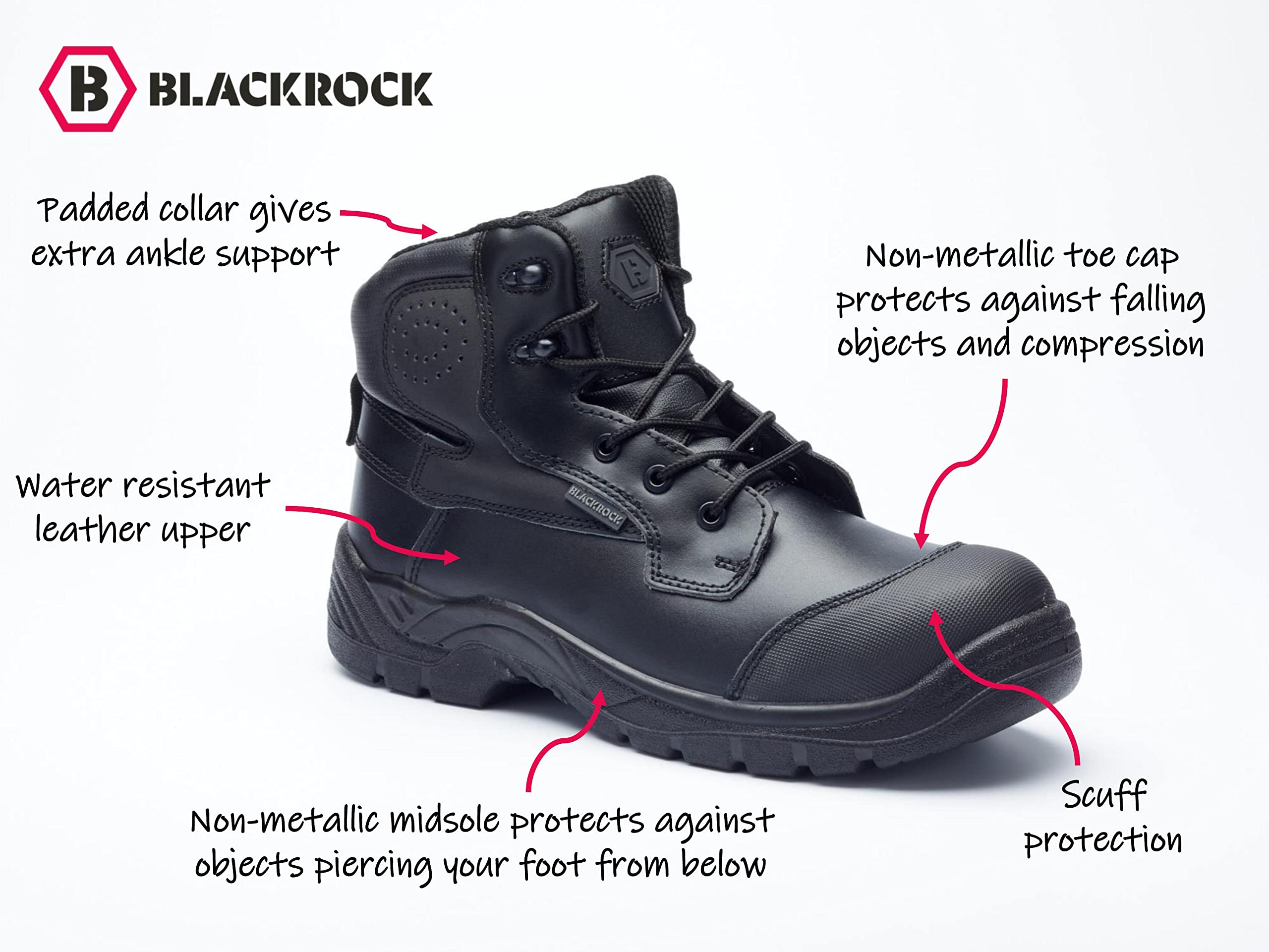 Blackrock Sovereign Composite Safety Boots, S3, Botas de trabajo con puntera de material compuesto, para hombre y mujer, de ajuste ancho, sin metal, resistentes agua, zapatos de seguridad sin acero