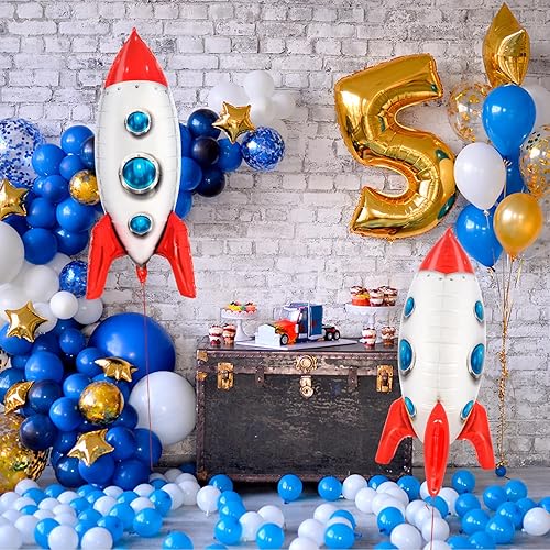 Miniatura 4 de 2 globos grandes de cohete para niños, globo de cohete, globos de aluminio de Mylar del espacio exterior para niños, juguetes para baby shower,