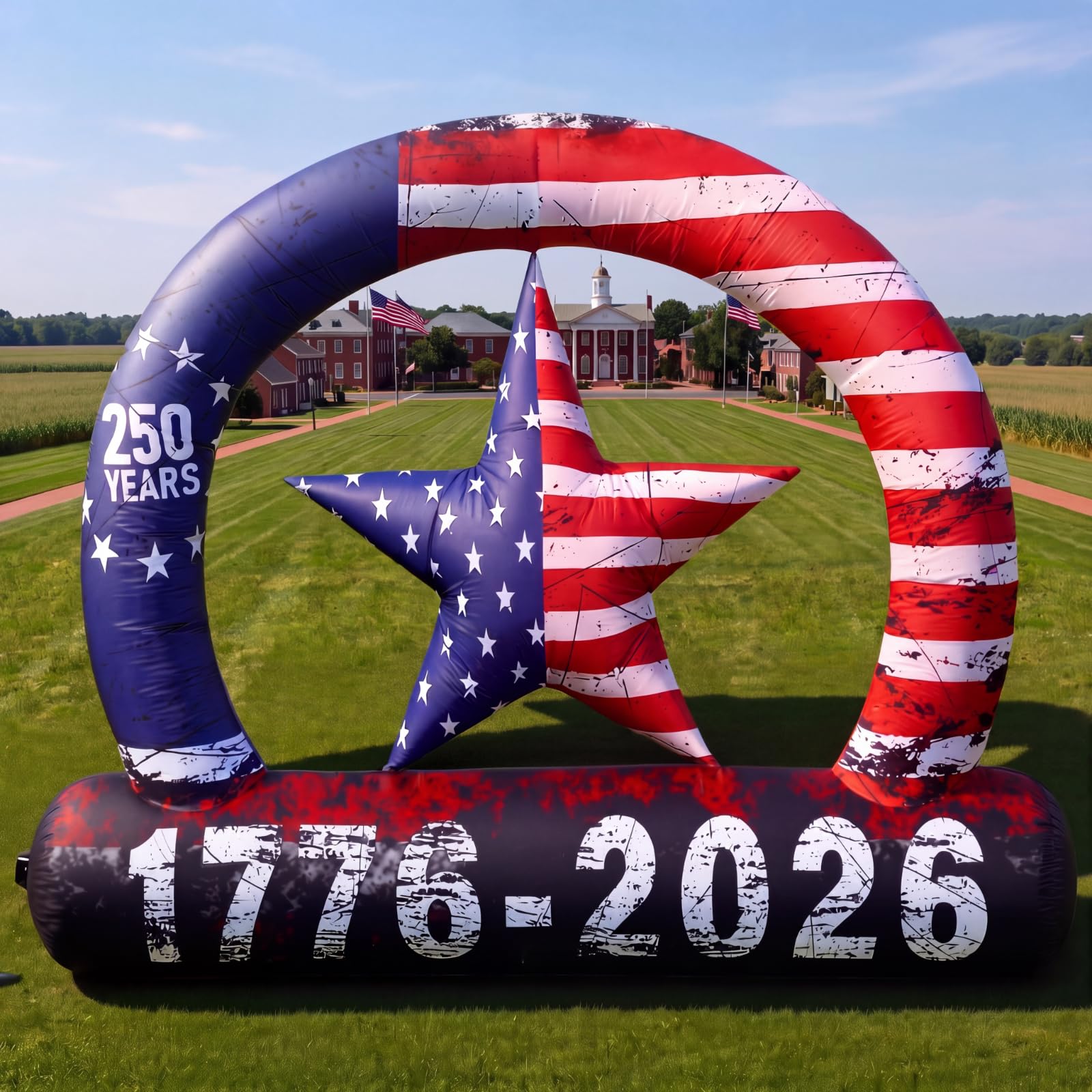 Arco patriótico de 2.4 m del 4 de julio con estrella inflable gigante y luces LED