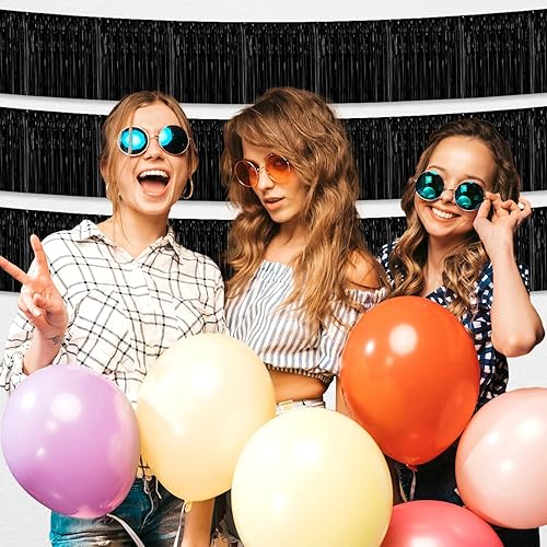 Miniatura 5 de Paquete de 4 guirnaldas largas de flecos metálicos negros para colgar en la pared, despedida de soltera, día de San Valentín, flotadores de desfile,