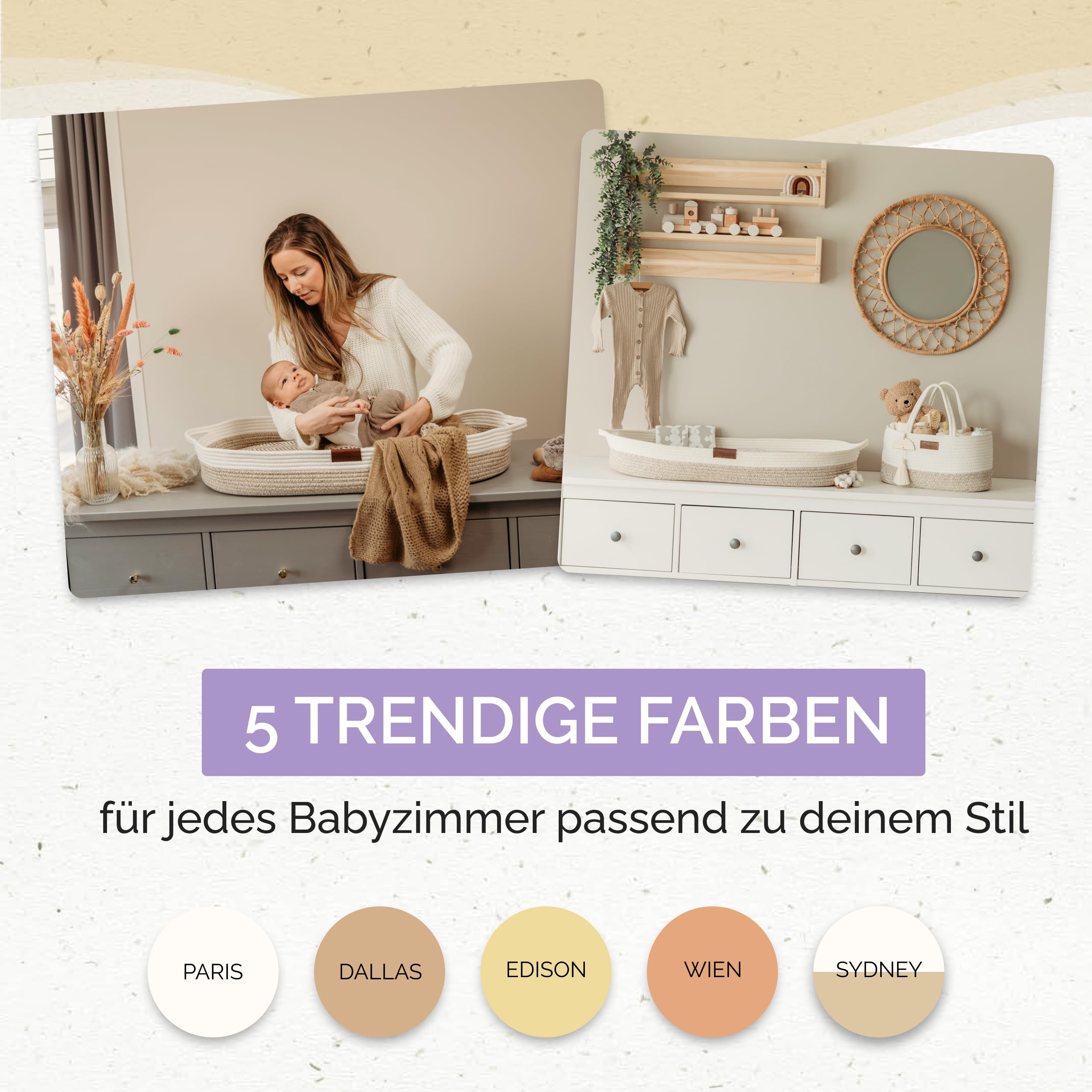Panier à Langer Bébé + Organisateur Couches Yunioo - Matelas à Langer Bébé avec Housse Imperméable & Rangement Table à Langer, Coton Tressé, Lavable, Cadeau Naissance