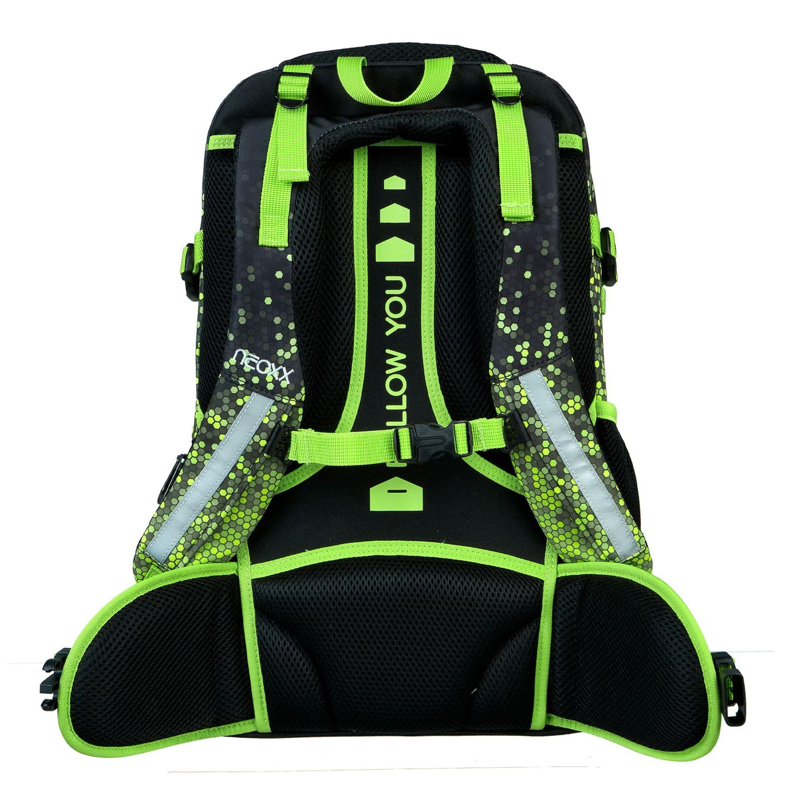 neoxx Schulrucksack ACTIVE Pro - aus recycelten PET-Flaschen - Rucksack für die Schule mit 3 Fächern + Geheimfach – höhenverstellbare und gepolsterte Träger – Volumen ca. 26 Liter