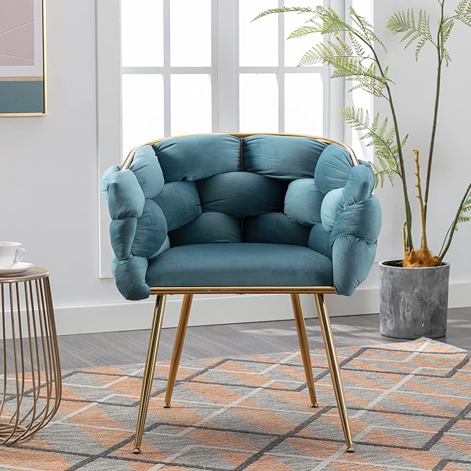 Sillón de Terciopelo Acolchado Tapizado Azul Metal Moderno miniatura 4