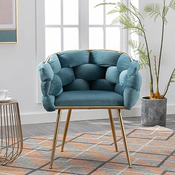 Lining Single Vanity Sofa Armchair for Living Waiting Room Office Antique Blue One Size Luxury Couch Accent Modern Comfy 1Velvet Upholstered Barrel Metal Chair Foot Soft