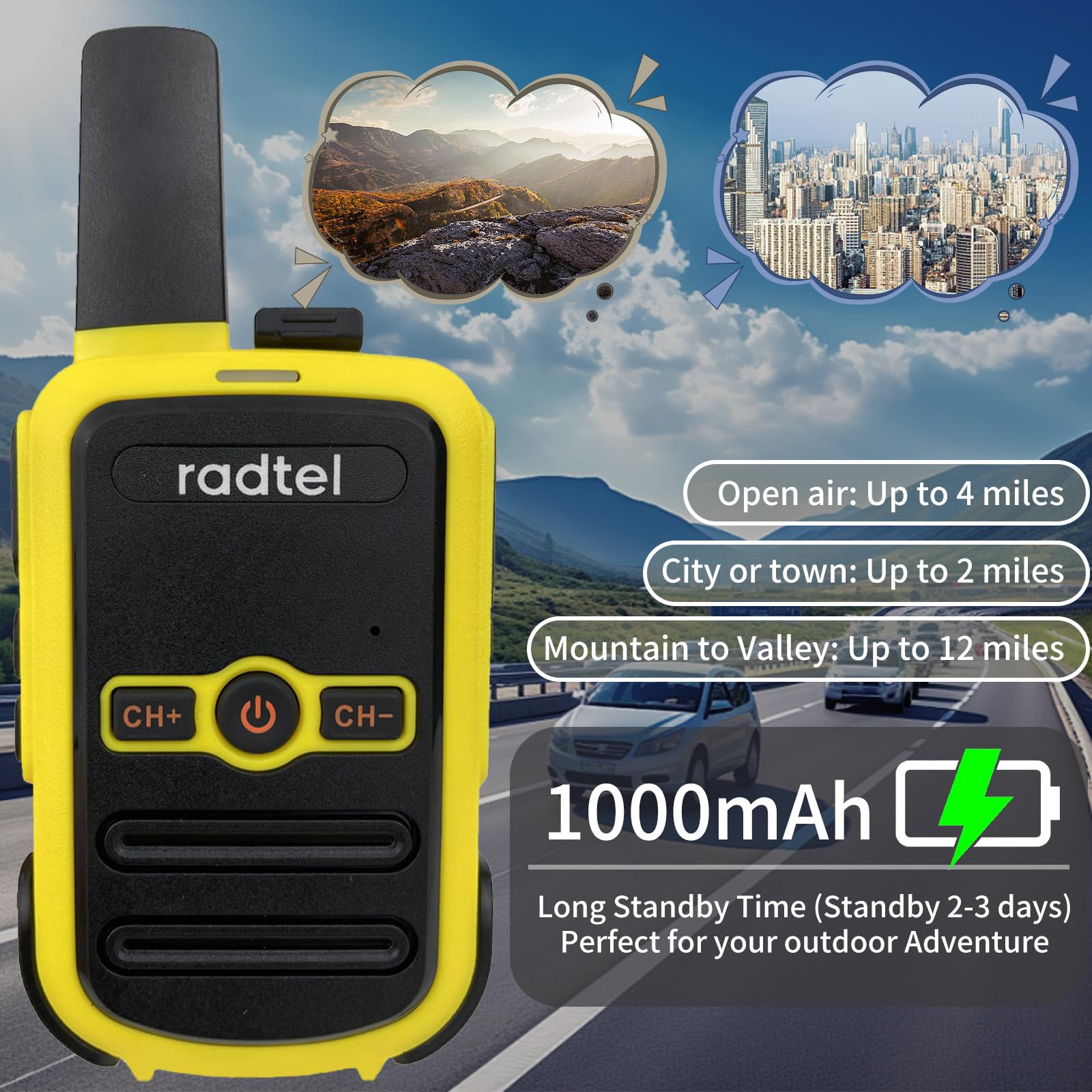 Radtel RT12 Walkie Talkie Ricaricabile per Adulti Portatile a Lungo Raggio Senza Licenza PMR 446 Radio Ricetrasmettitore 16CH Vivavoce VOX per Escursioni in Campeggio… (Giallo)
