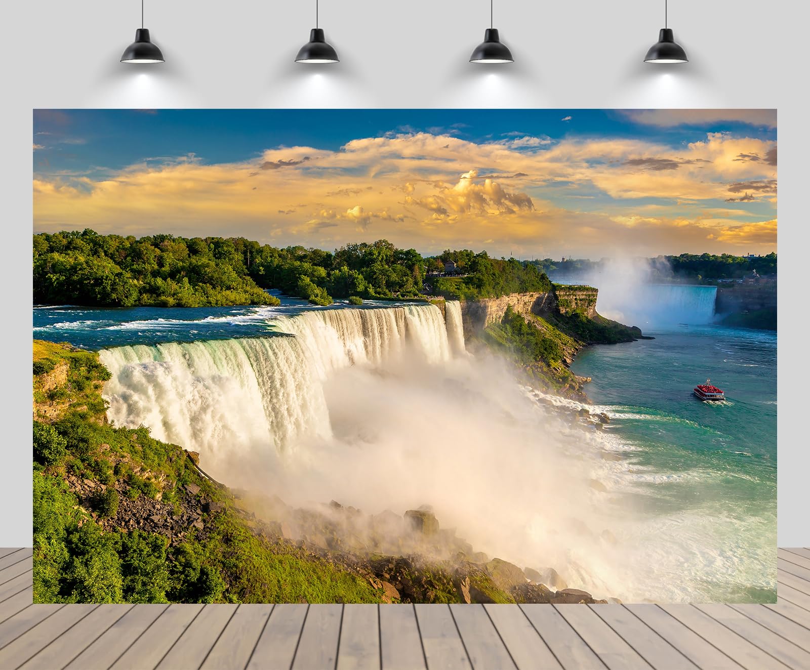 CHNYWORK 5x3ft Niagara Falls Backdrop American Waterfalls Green Forest Lake Nature Sunset Clouds Landscape Background USA Travel Wedding Birthday