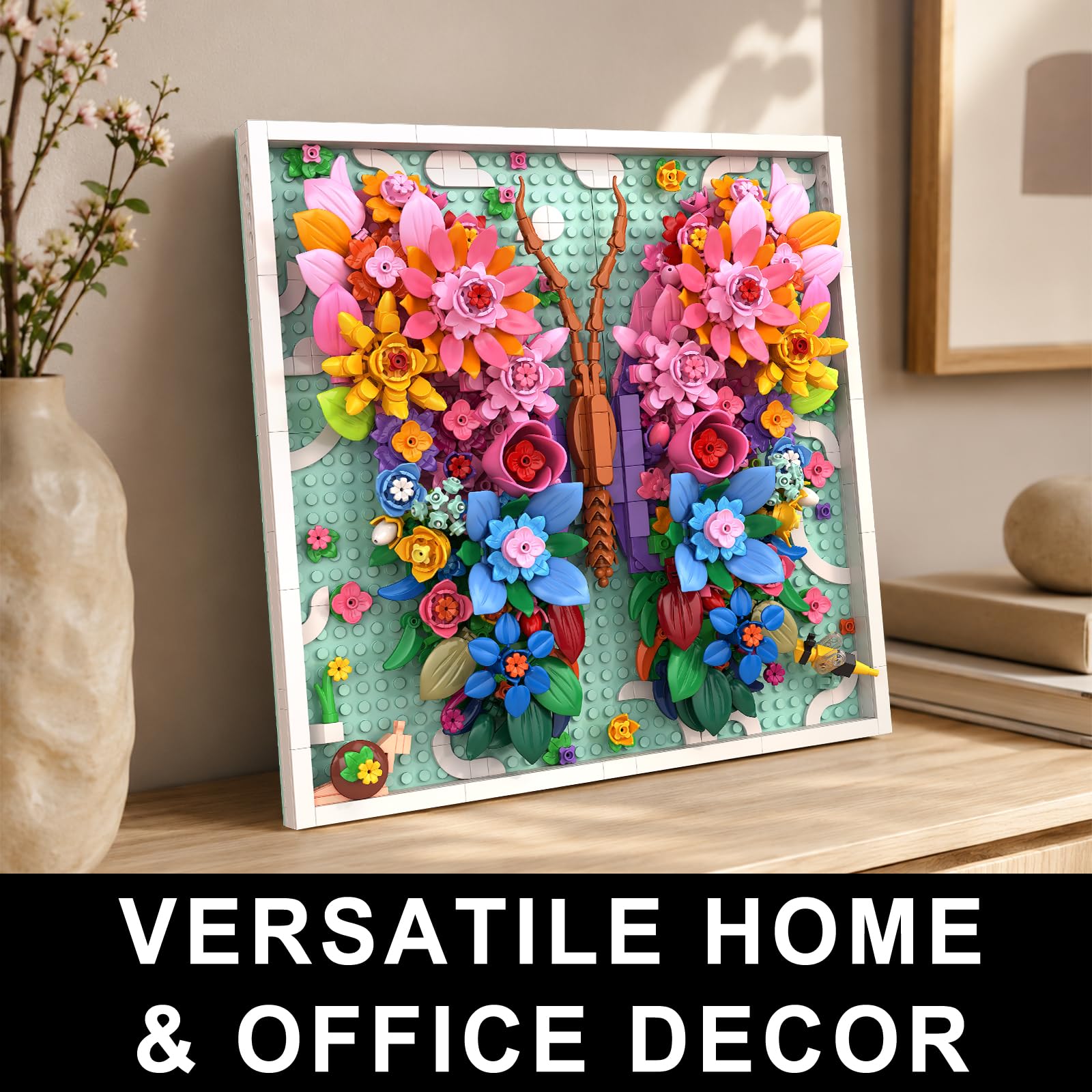TYCOLE Botanicals 3D Motyl Kwiaty Budowa Rama 1074 Dorośli Dziewczyna | Sztuczne kwiaty oprawione dekoracje ścienne lub dekoracja biurka roślina prezent świąteczny urodziny i nowy dom