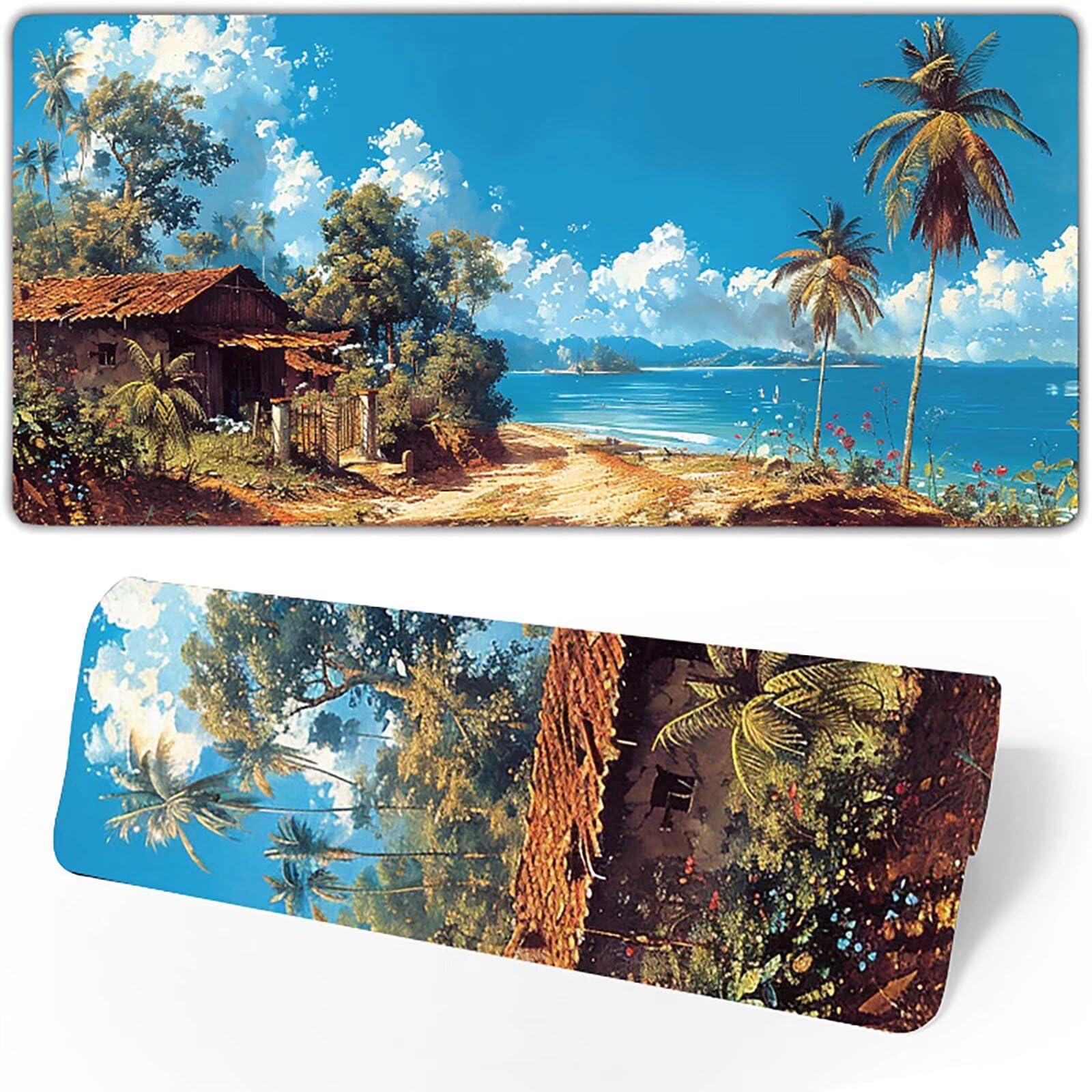 Podkładka pod mysz dla graczy do gier niebieska, duża podkładka pod mysz XXL 1200 x 600 x 3 mm, morska podkładka pod mysz do klawiatury i biura, trwała z przeszytymi krawędziami i antypoślizgowym