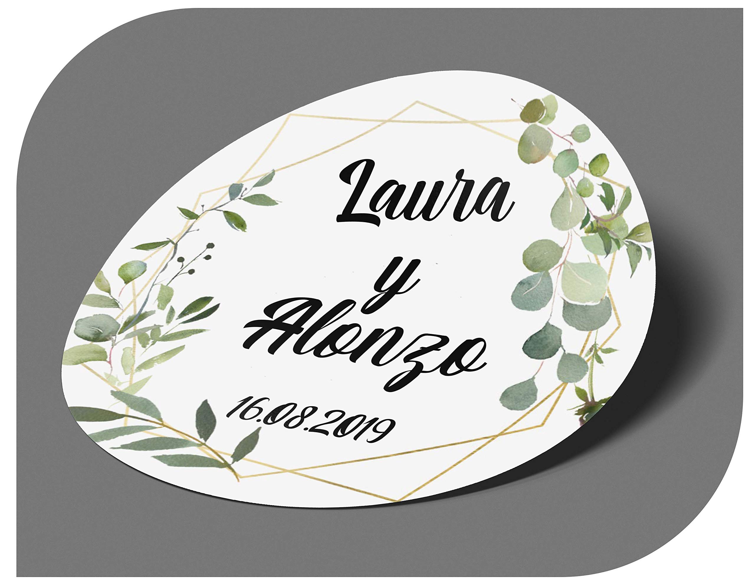 CrisPhy Pegatinas Personalizadas Boda con Nombre y Fecha, Etiquetas Adhesivas para Invitacion Boda, Bautizo, Compromiso, Cumpleaños, Fiesta, Navidad, Vintage, Sellos (Modelo 2)