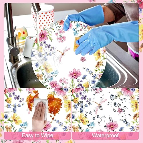 Miniatura 3 de Tarklanda Juego de 6 manteles individuales redondos de flores silvestres de primavera, de plástico, lavables, de plástico, 13.4 pulgadas, para