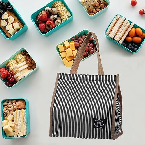 Miniatura 5 de PATIKIL Bolsa de almuerzo aislada, tela Oxford, impermeable, lonchera térmica portátil, contenedor de alimentos para el trabajo, oficina, picnic al
