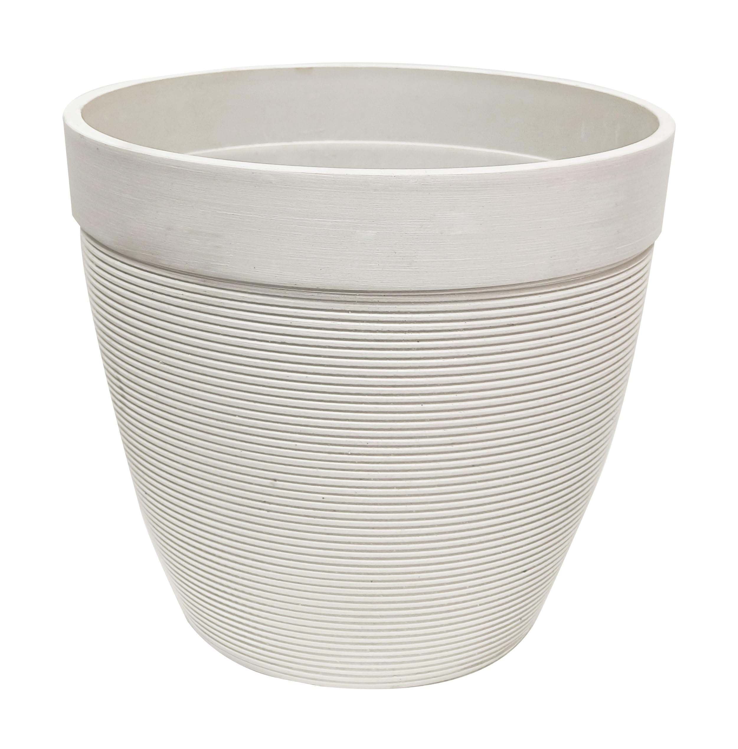Olly & Rose White Artstone 25Cm Large Plant Pot - Horizontal Lines Large Plant Pots Outdoor And Indoor - Planters - Flower Pots