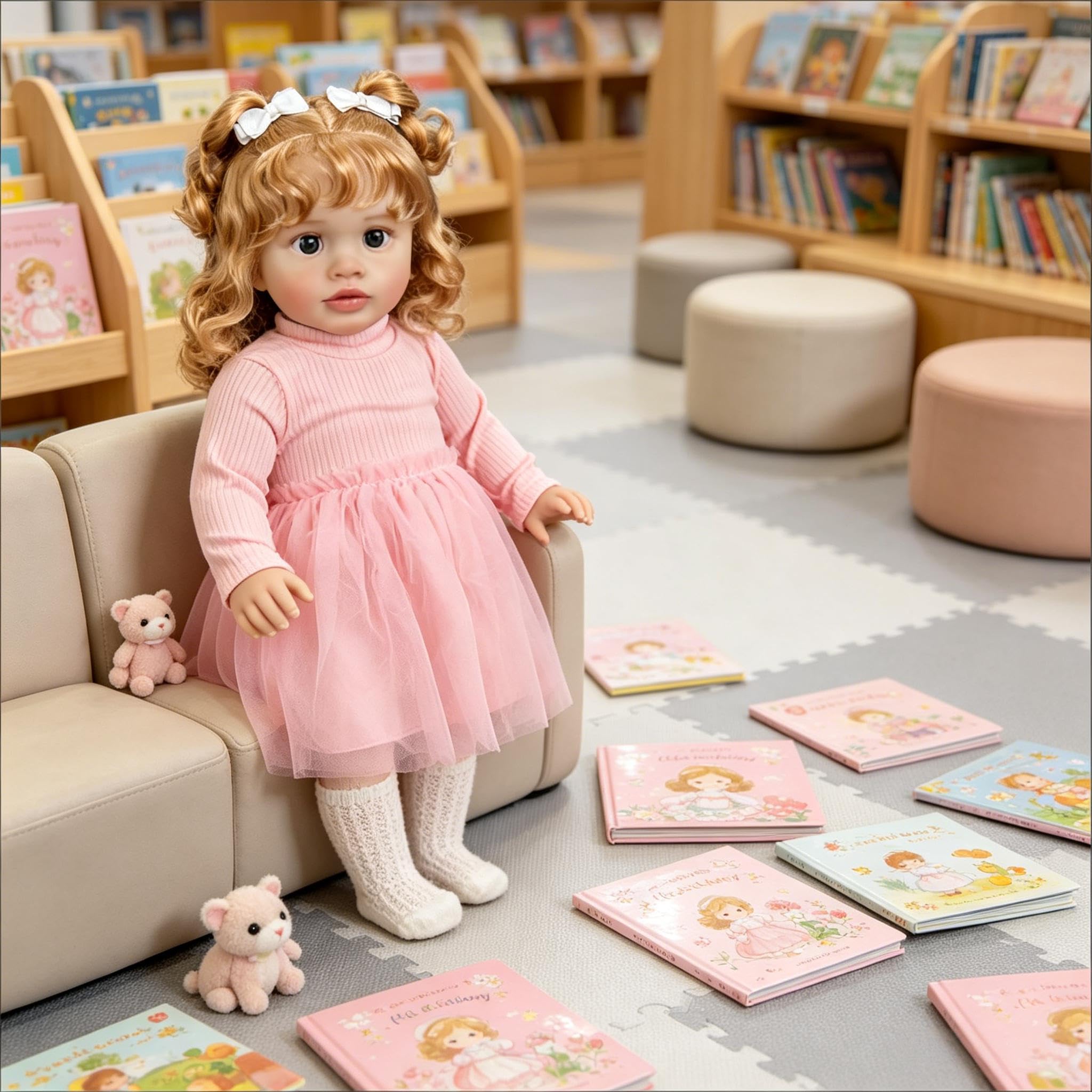 Reborn Kleinkind Puppe Mädchen Pippa 26 Zoll Big Size Reborn Babypuppen mit blondem lockigem Haar Realistische Babypuppe Tuch Körper Lebensechte Kleinkind Babys Puppen mit Prinzessin Kleid