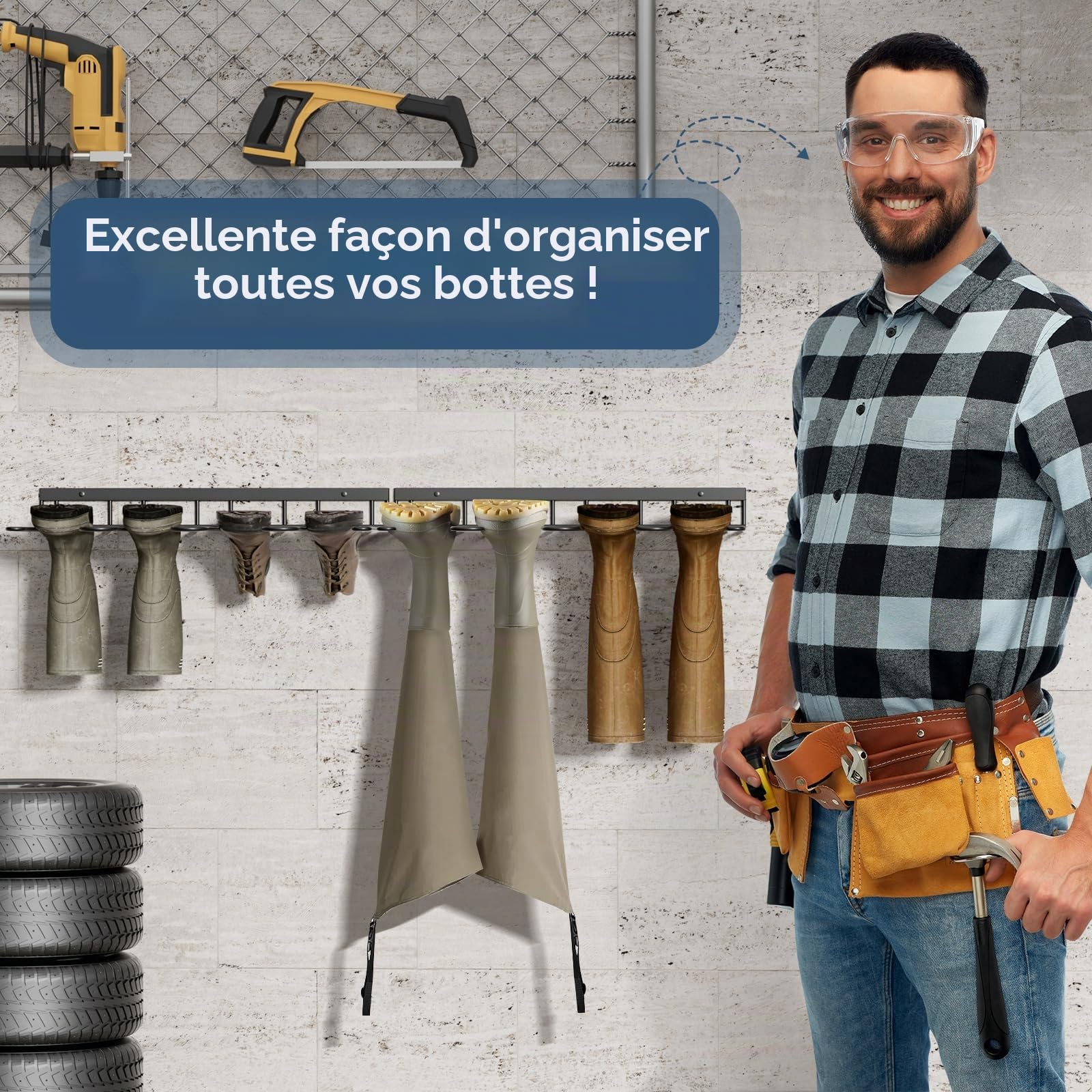zacurter Support mural pour bottes en caoutchouc pour 4 paires - Support de rangement en métal pour extérieur et intérieur - Étagère de rangement pour chaussures pour entrée, garage