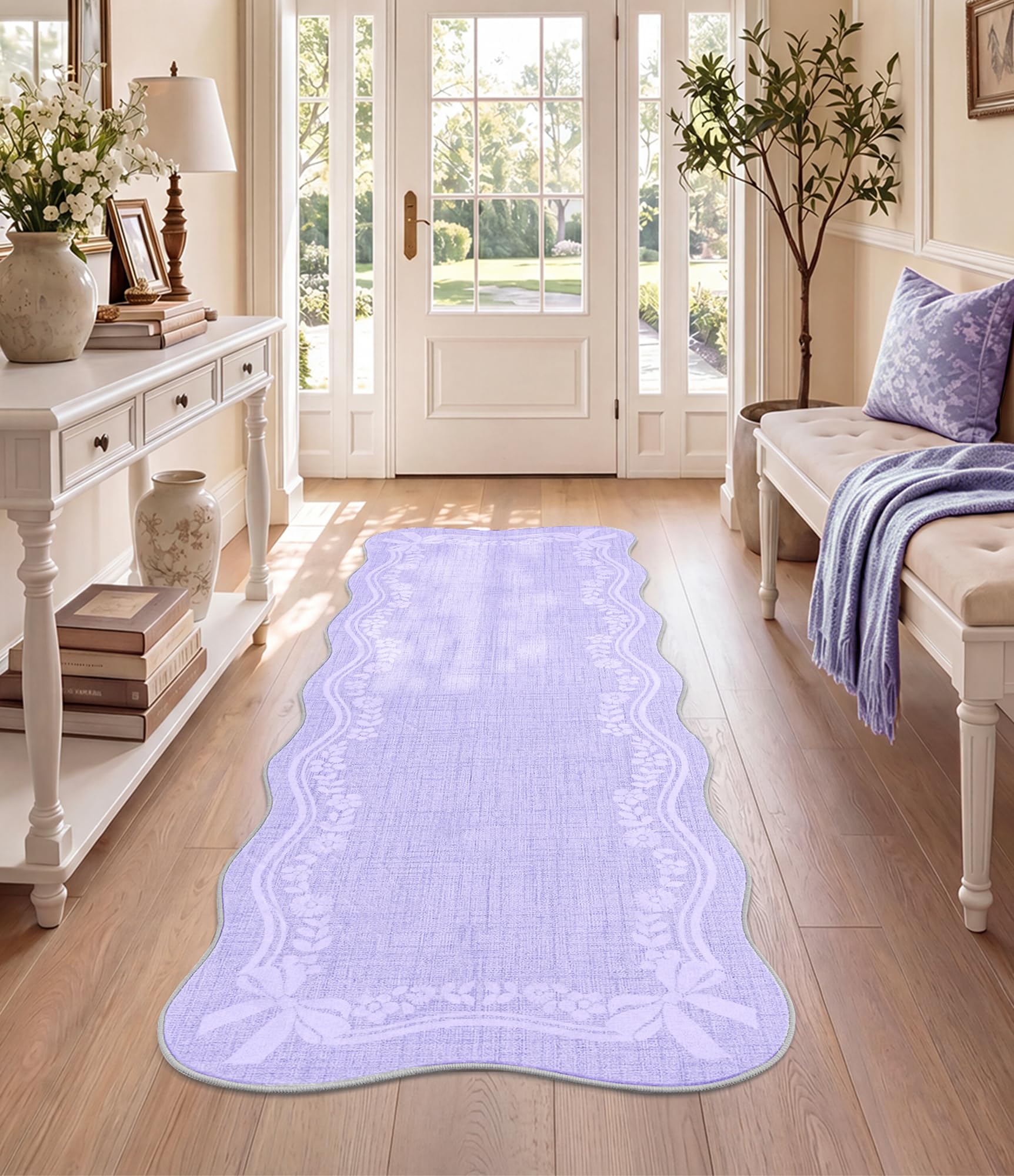 YIHOUSE 2x6 Hallway Runner Rug Lavender Bow Nursery Rug,Girls Bedroom Rug
