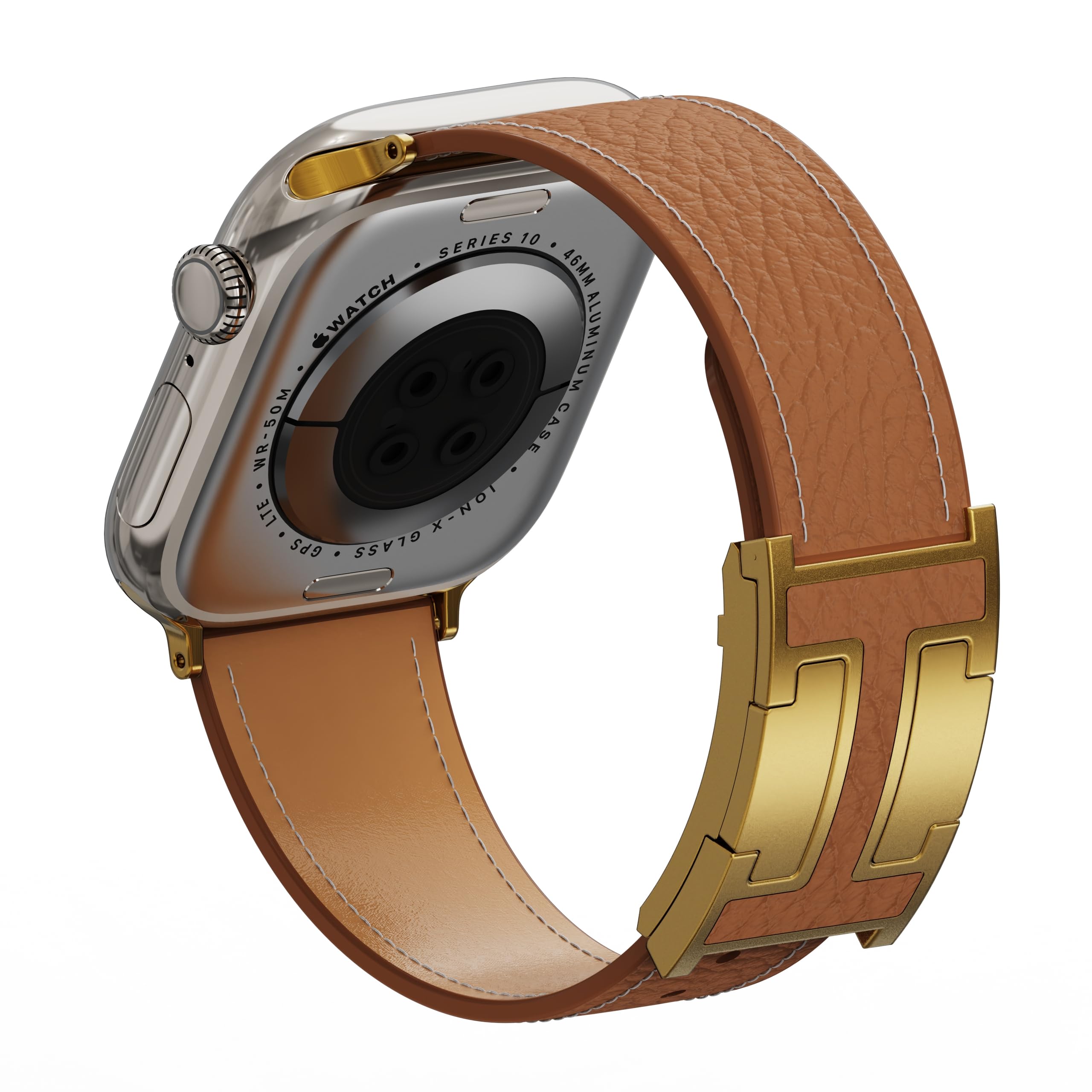Leather Watch Band with Magnetic Buckle,Dressy Apple Watch Ultra Leather Band Rugged Durable Replacement Strap for Men & Women — view 8