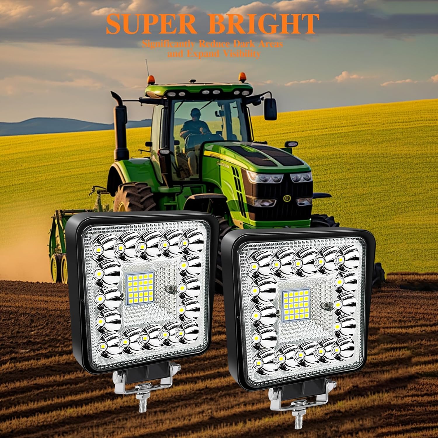 LED Work Lights, 4 Inch 123W 12000lm LED Pod Lights 12V 24V Square Car Light for Truck Trailer Vehicle Accessories Golf Car RV Snowplow, 2Pack