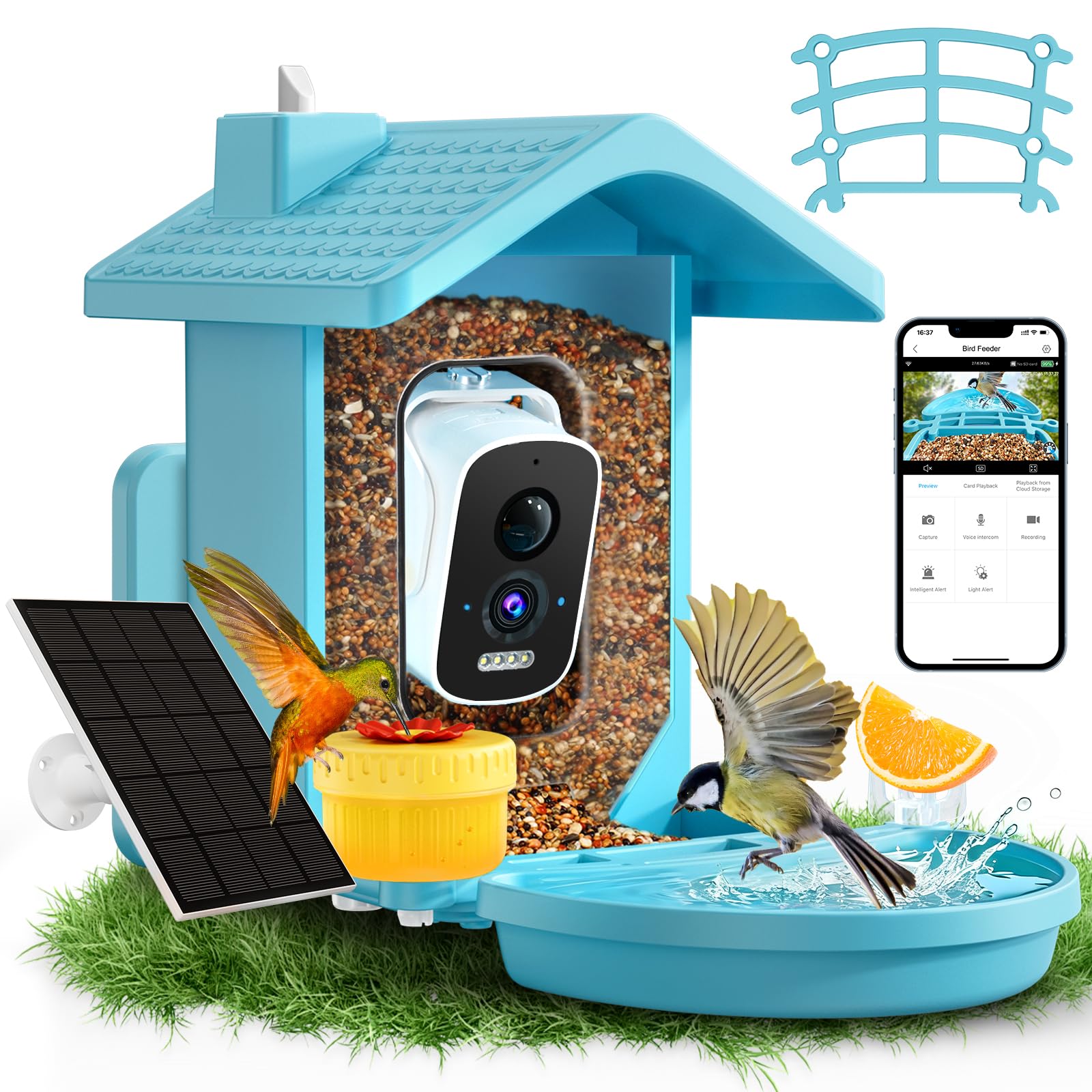 Smart Bird Feeder with Camera Solar Powered, AI Birds Species Identification, 2.5K HD Video Bird House with Camera for Outside, Weatherproof Design Ideal Gifts for Christmas, Bird Lovers, Blue