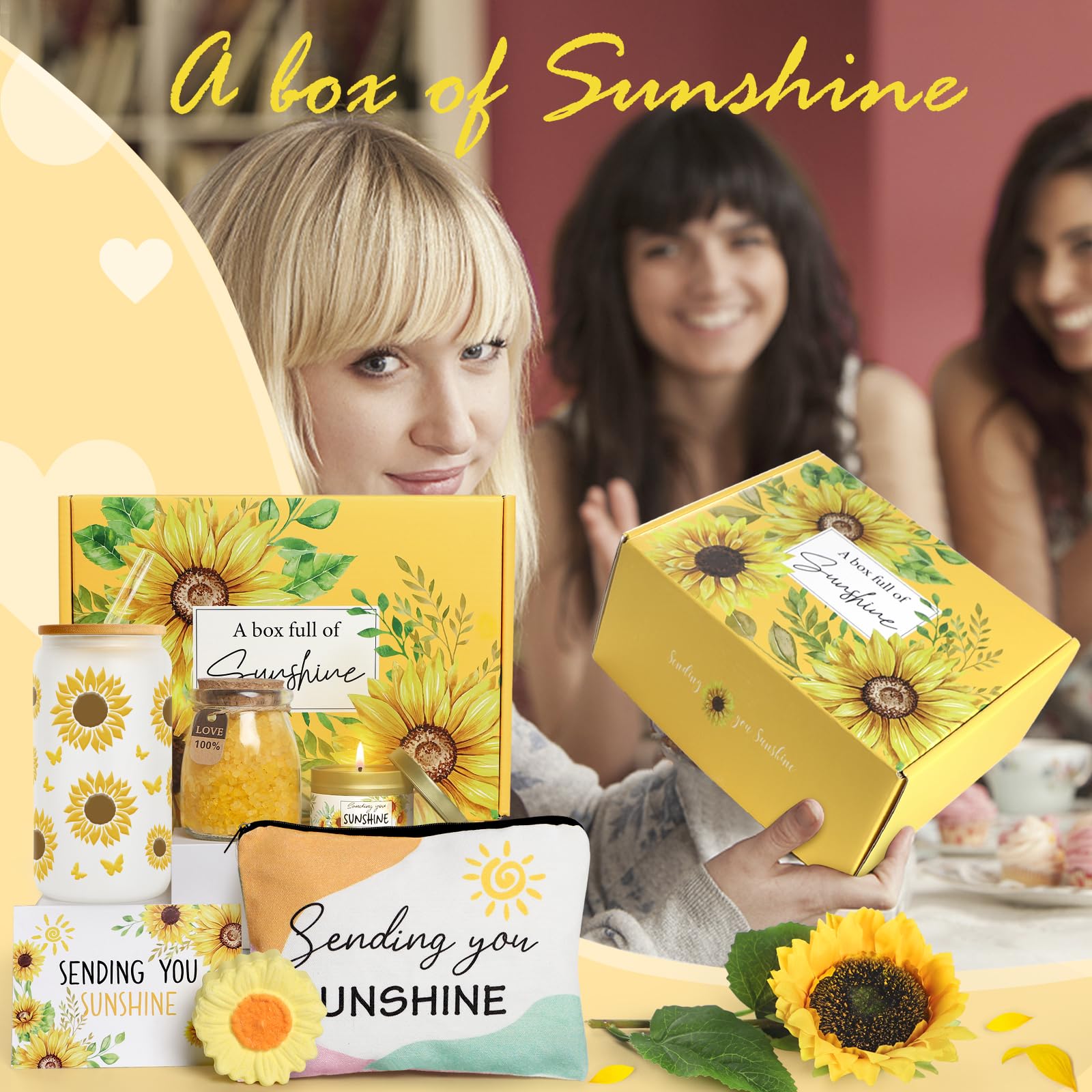 Birthday Gifts for Women Sunflower Gifts Get Well Soon, Sending Sunshine Gift Baskets, Self Care Spa Mothers Day Gift for Women Her Mom Best Friends Sister
