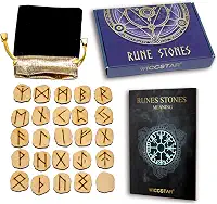 WICCSTAR Conjunto de pedras runas. 25 peças gravadas com 5 layouts diferentes e livreto de significado de runas