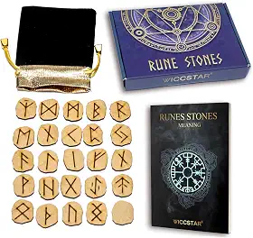WICCSTAR Conjunto de pedras runas. 25 peças gravadas com 5 layouts diferentes e livreto de significado de runas