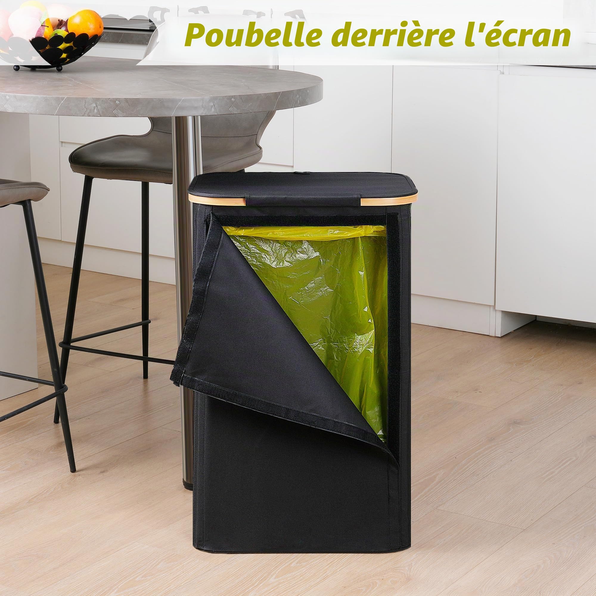 efluky Support pour sac poubelle jaune 100 l, avec couvercle, support pour sacs jaunes, retrait facile grâce à la porte à l'arrière, récipient pour cuisine et maison [sans poche intérieure] - Noir