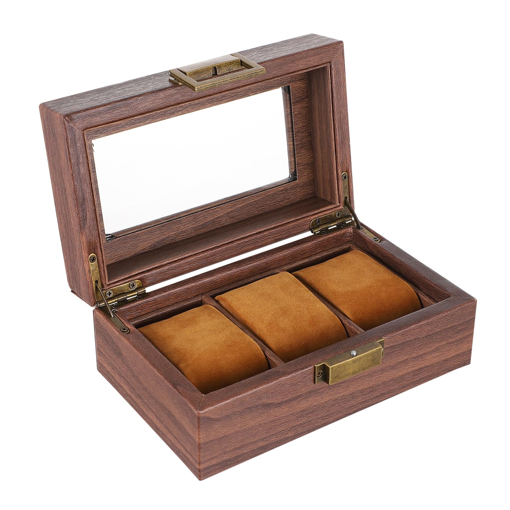 BESTYASH 3cuadrículas Caja De Madera Para Relojes Vitrina De Exhibición Caja De Almacenamiento De Relojes