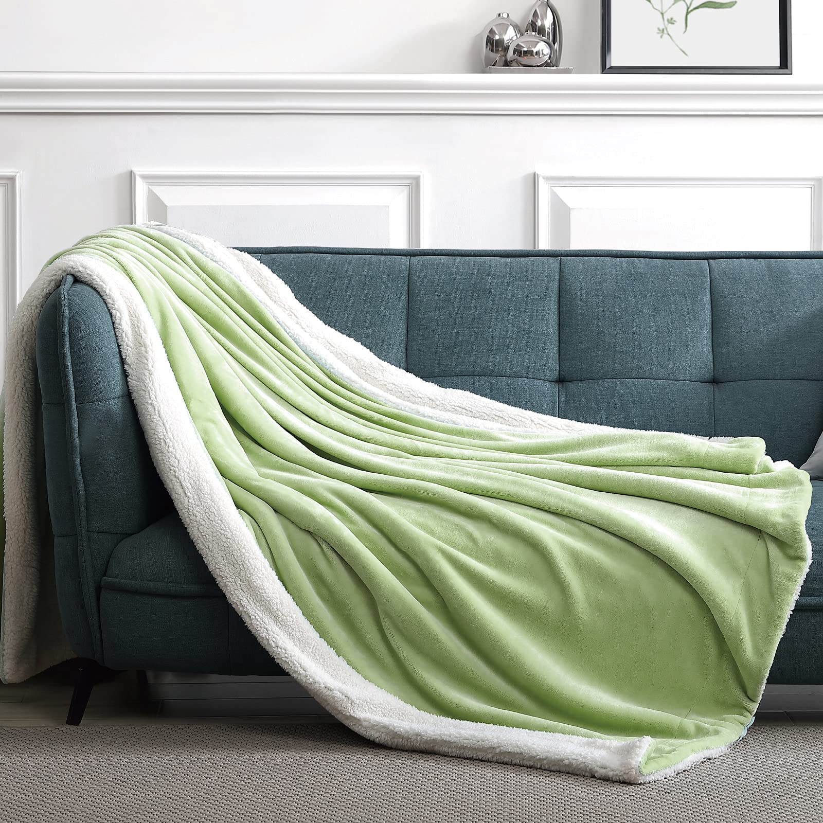 Sponsored Ad - Suchtale Sherpa Fleece Blanket(Throw Size 50×60" Sage Green) Plush Throw Fuzzy Super Soft Reversible Microf...