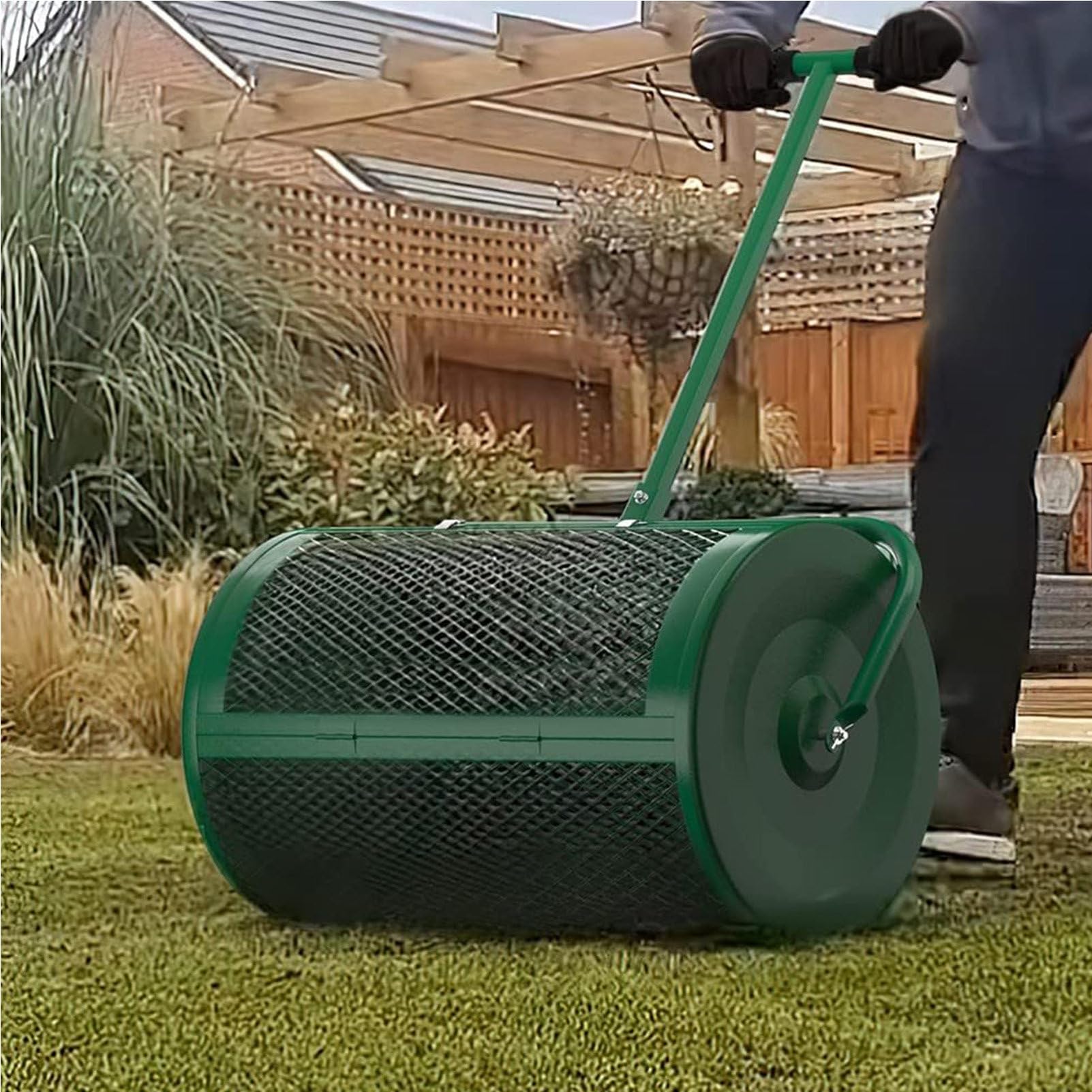 Esparcidor de abono de 24 pulgadas, esparcidor de abono para césped y jardín, con mango ajustable en forma de T para plantar y sembrar, esparcidores de fertilizantes para césped y jardín, separado 3