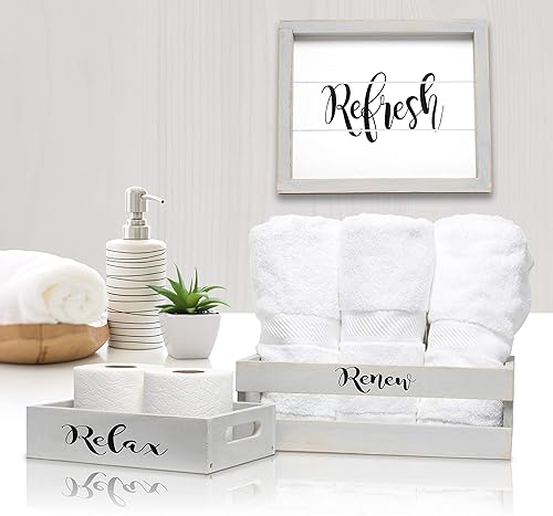 Elegant Designs HG3100-GIN - Juego de baño decorativo de madera de tres piezas, gris lavado, negro y blanco, relajante, renovar, renovar toalla y