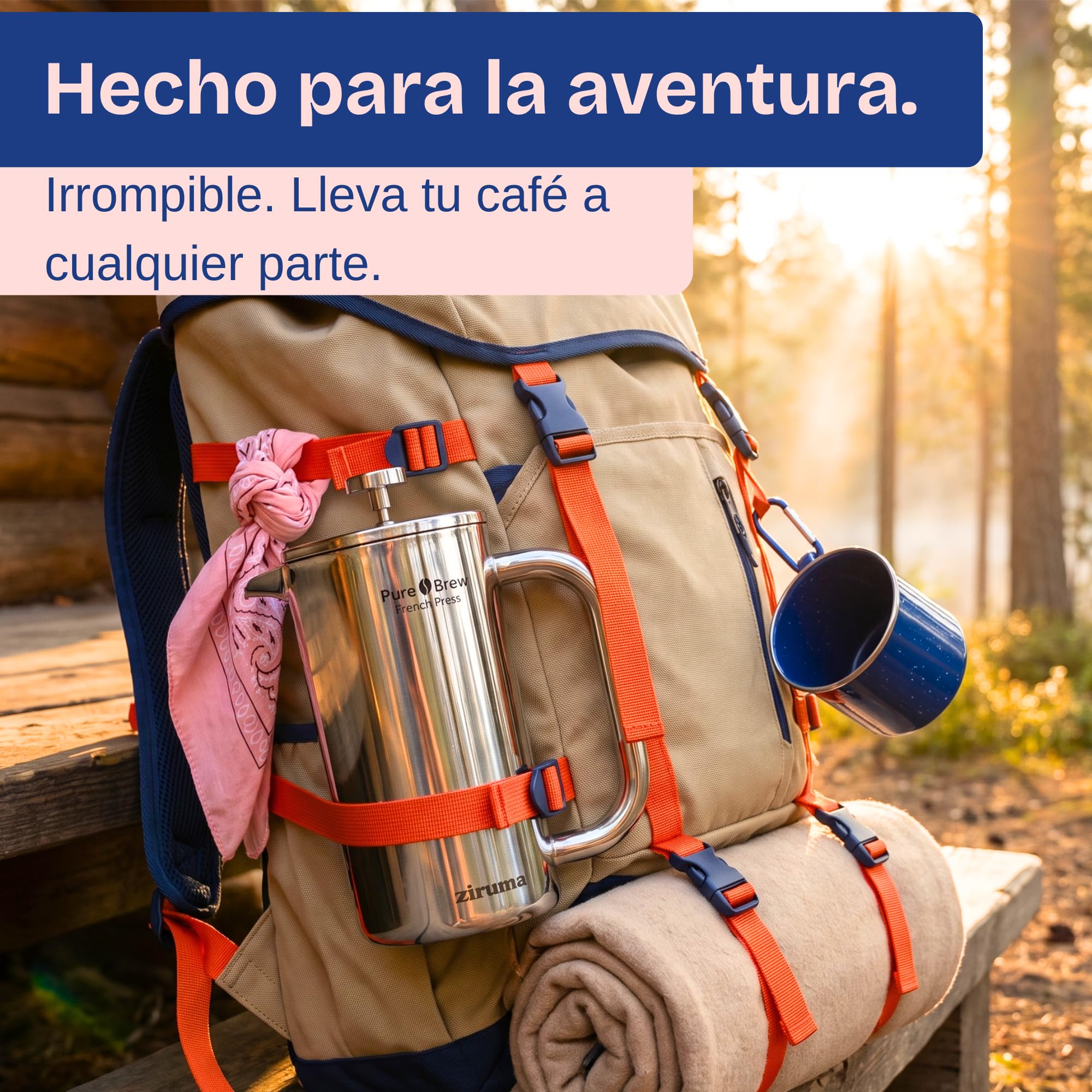 Ziruma No Tóxico Cafetera de Émbolo Acero, Sin Plástico, Doble Pared, 1L