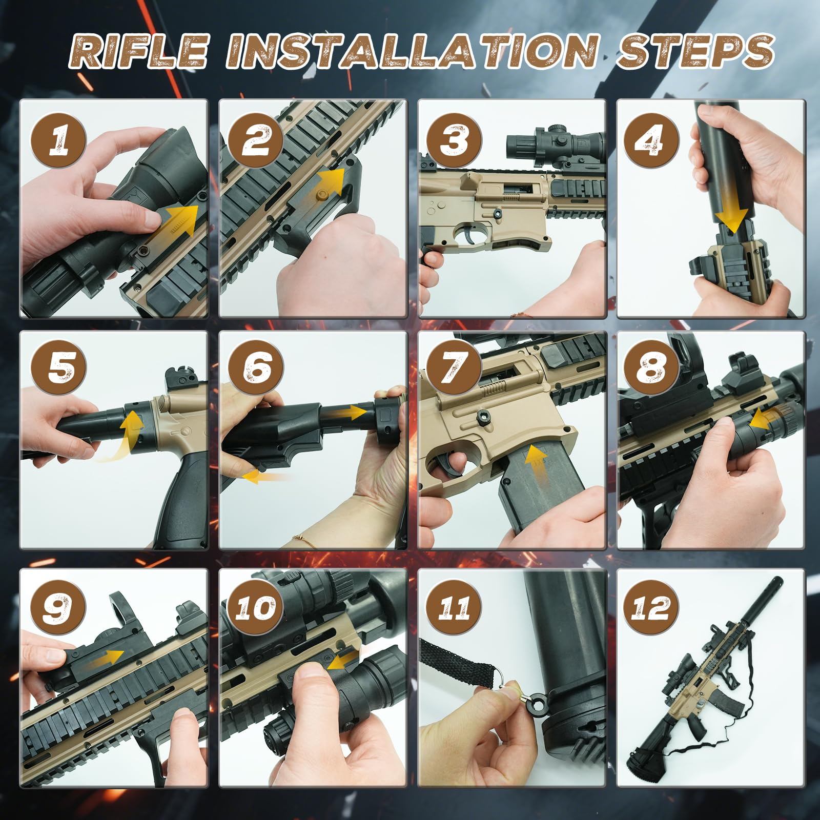 M416 Pistolet Jouet Enfant,Soft Bullet Gun,avec 60 Balles Souples,24 Douille pour Balle Mousse,2 Chargeur Éjectable,3 Lunette de Visée,Poignée,Infrarouge,Lunette,Lampe de Poche,pour les 10 Ans et Plus