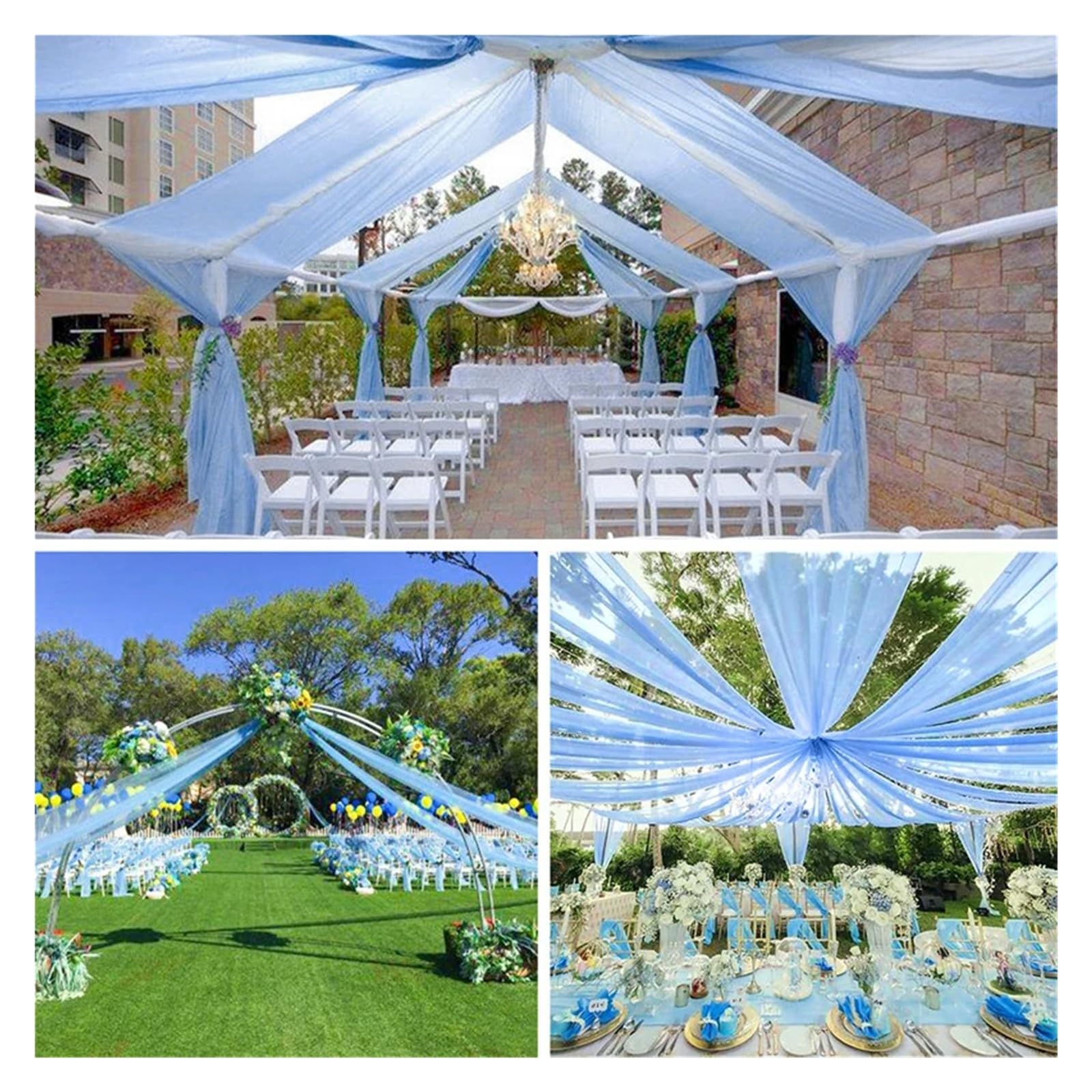 MDSIOKHJ Ceiling Drapes Wedding Arch Drape Roof Ceiling Decor Sheer Chiffon Tulle Curtain Draping Backdrop Party Supplies Drapery Ceremony Decoration(Sky Blue,150x300cm)