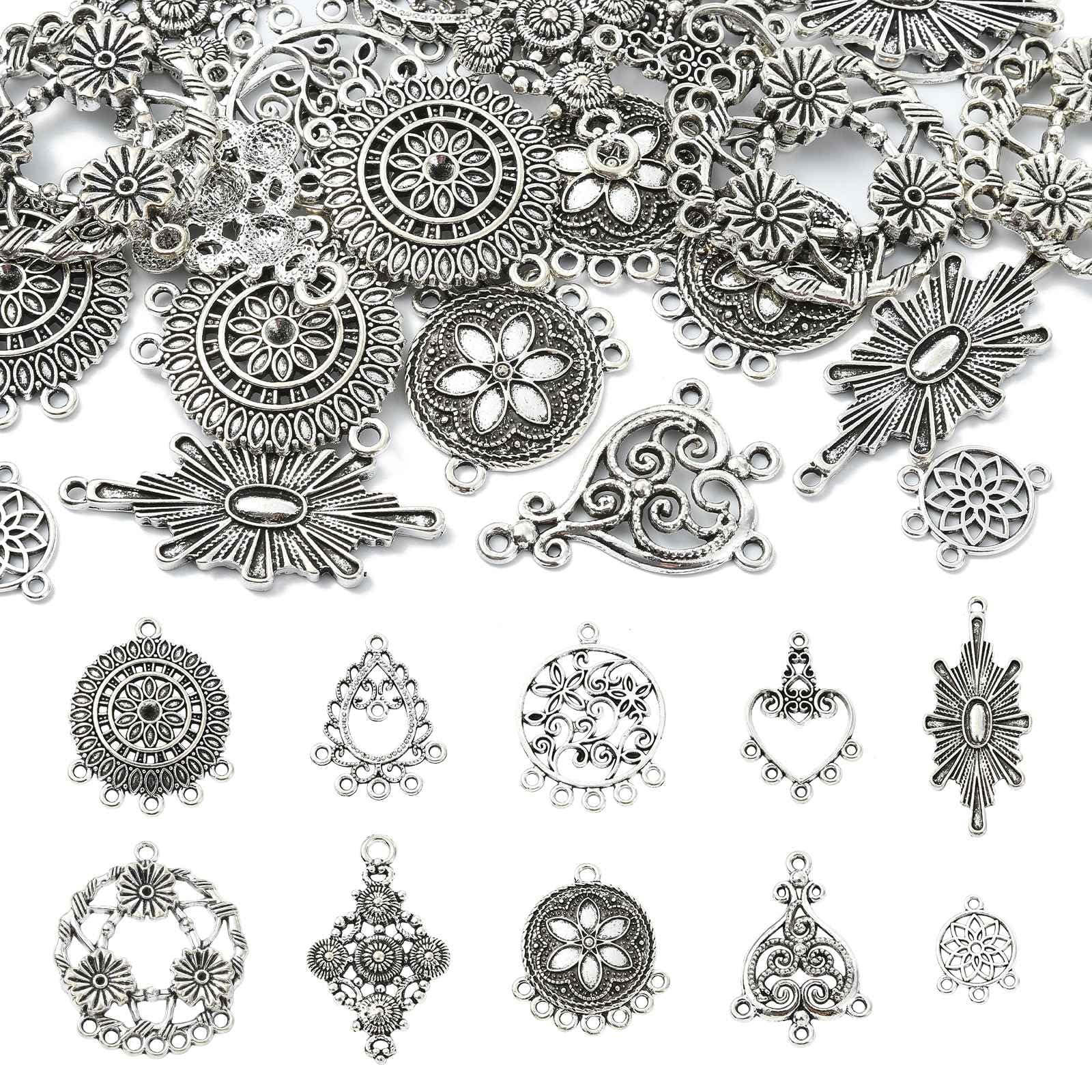 UR URLIFEHALL 40 Pcs 10 Styles Tibetan Silver Chandelier Connector Charms Filigree Connectors Charms for Jewellery Making DIY Earring Crafts