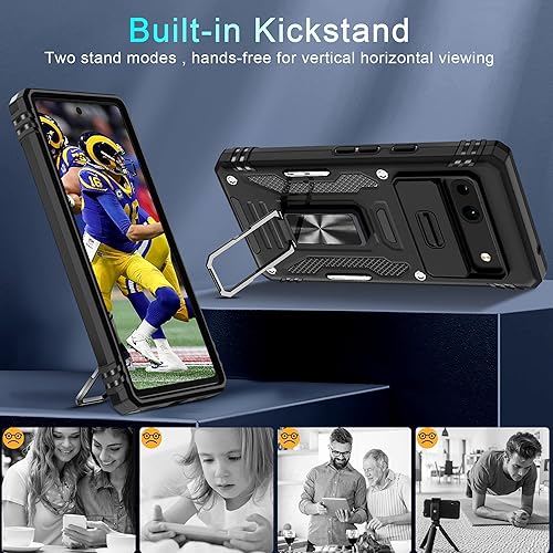 Miniatura 4 de DEERLAMN Funda para Pixel 7a, funda para Google Pixel 7a con cubierta deslizante para cámara + protector de pantalla (2 unidades), soporte de anillo