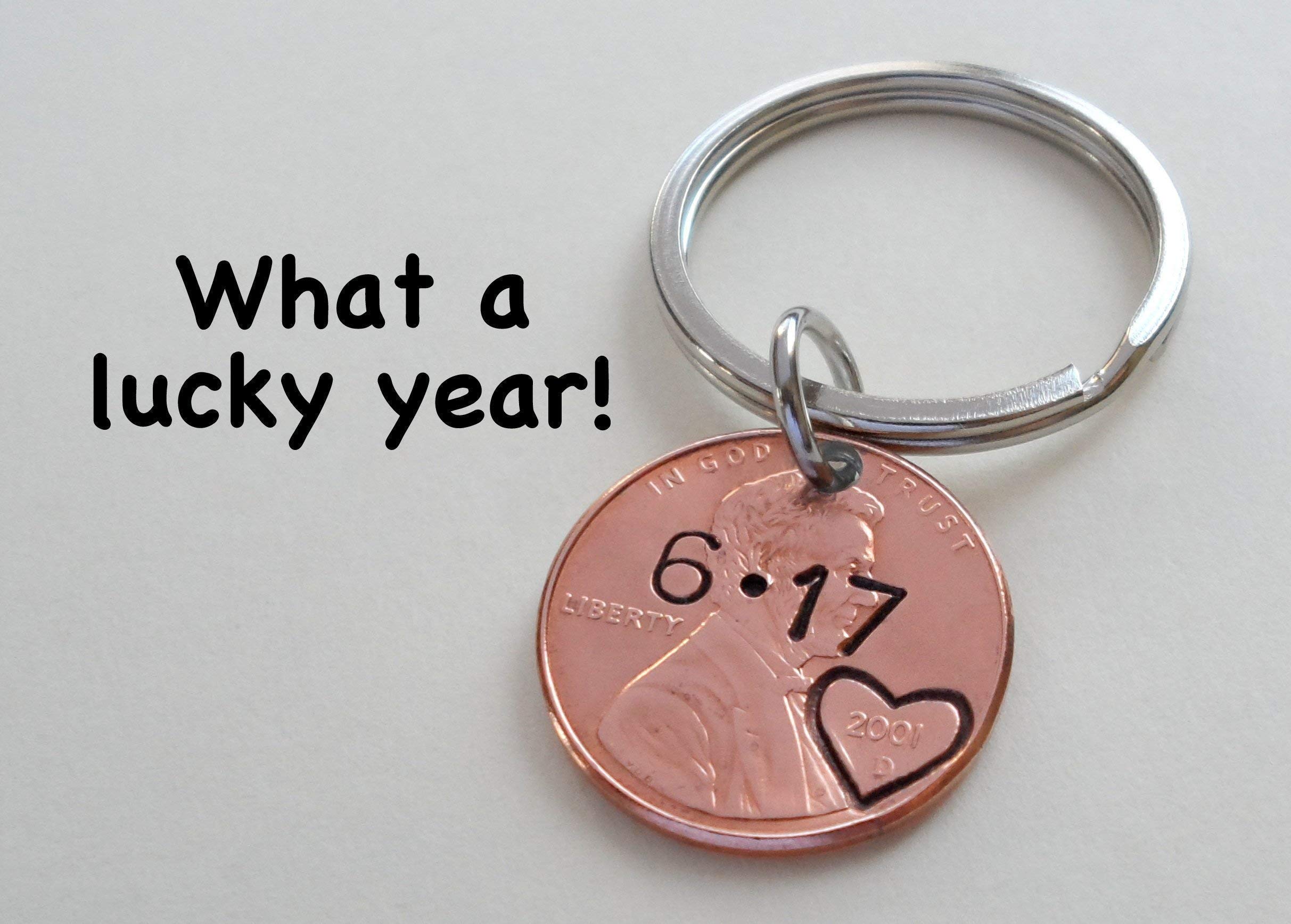 Custom Hand Stamped Personalized Penny Keychain Initials With Heart Around Year & Other Options, Anniversary Gift, Husband Wife Key Chain, Boyfriend Girlfriend Gift, Customized Couples Keychain