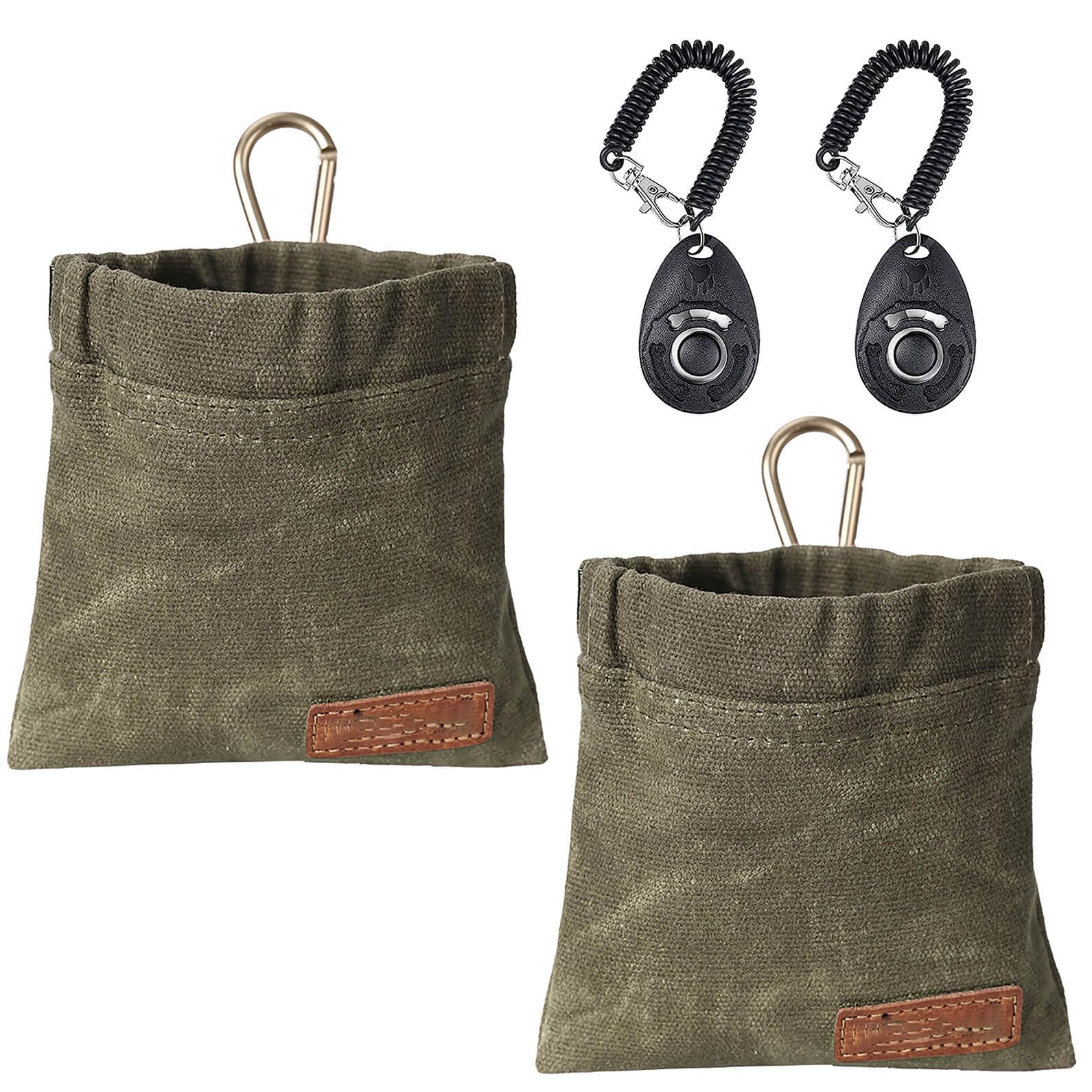 YODEWA Dog Treat Pouch for Pet Training with Clicker, Small Dog Treat Bags Training Pouch Kit, Auto Closure, Hands-Free Puppy Training Pouches for Outdoor Dog Walking/Pet Dog Training (2 Pack- Green)