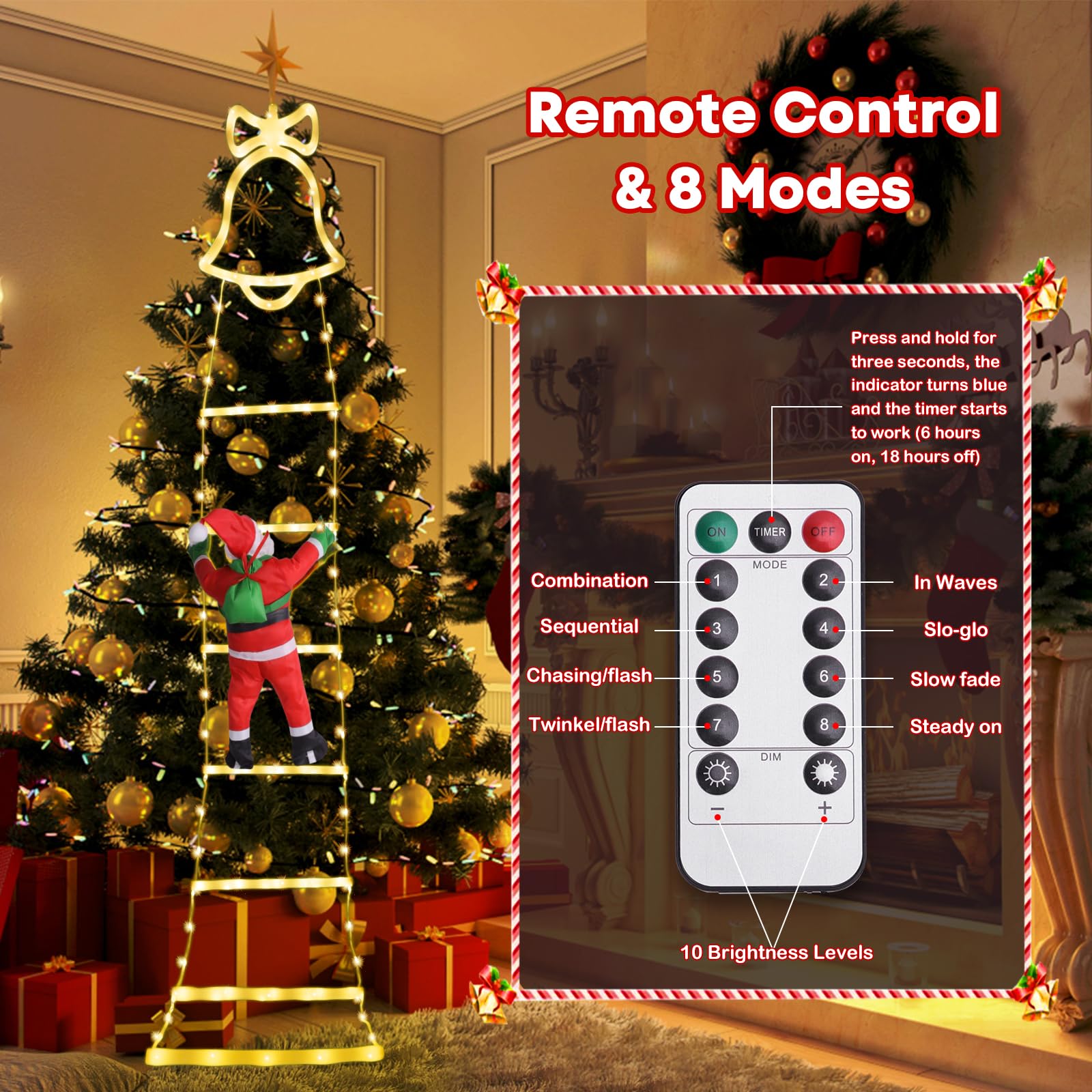 SelfTek Christmas Decorative Ladder Lights with Climbing Santa Claus - Image 4