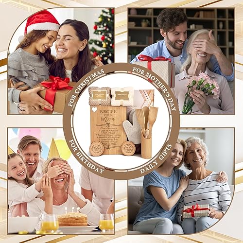 Miniatura 6 de Caja de regalo de juego de cocina para el día de la madre regalos perfectos para mamá para cumpleaños y Navidad  Tabla de cortar de bambú, guante de