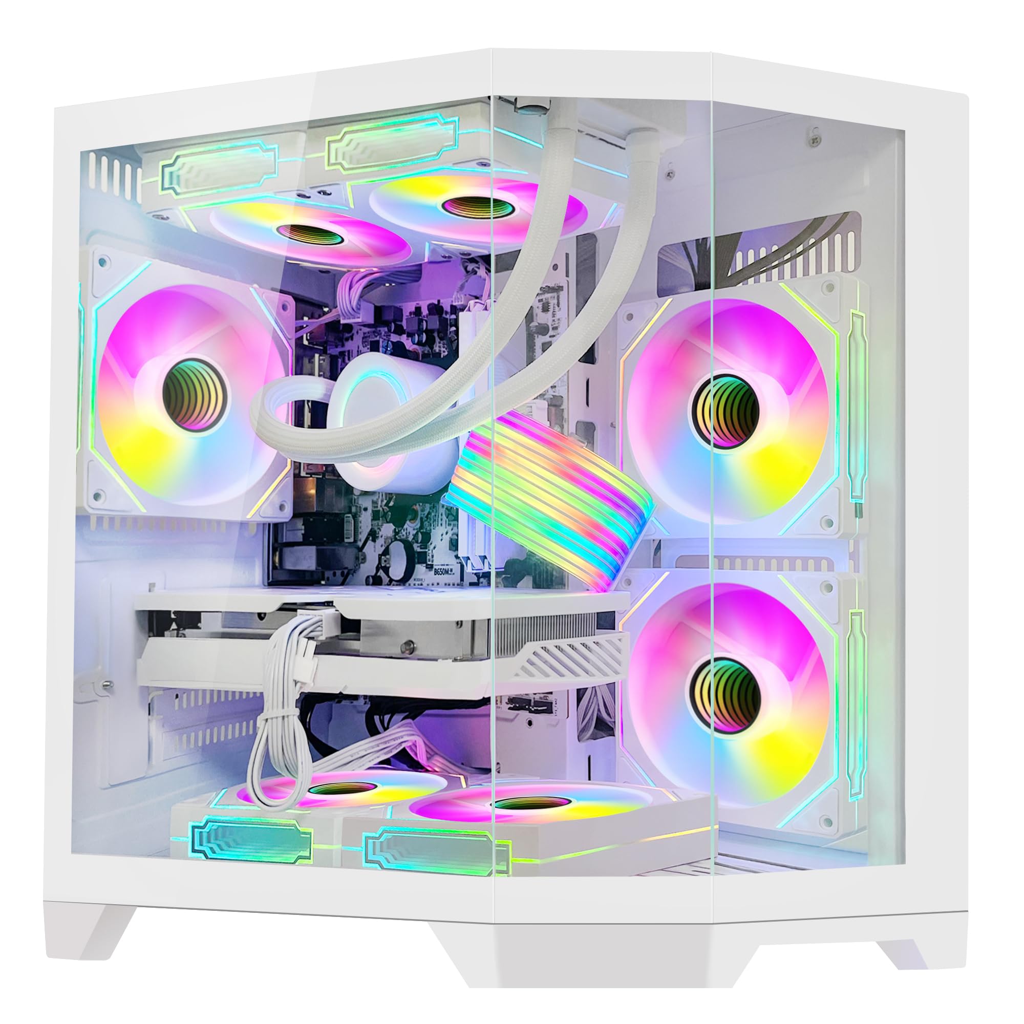 Ocean of Stars Gaming PC AMD Ryzen 7 7700 3.8 GHz, RTX 4060 8G, 3TB SSD, 32GB DDR5 RAM, Liquid Cooler,AC Wi-Fi & Bluetooth, RGB Fans,Windows 11 Pro Desktop-White
