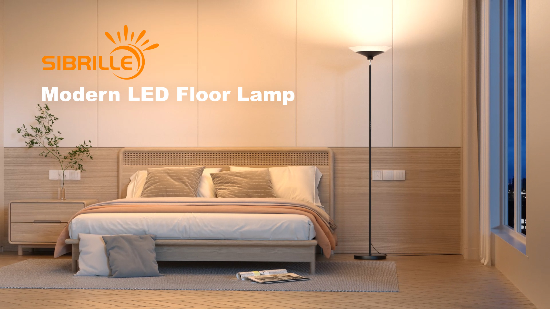 Image of SIBRILLE Torchiere Floor Lamp - 72 inch Tall LED Standing Lamp with Remote /Button Control, 1800Lm, 3000-6500K, 30W Dimmable Modern Corner Floor Light for Living Room Bedroom Office Apartment, Black